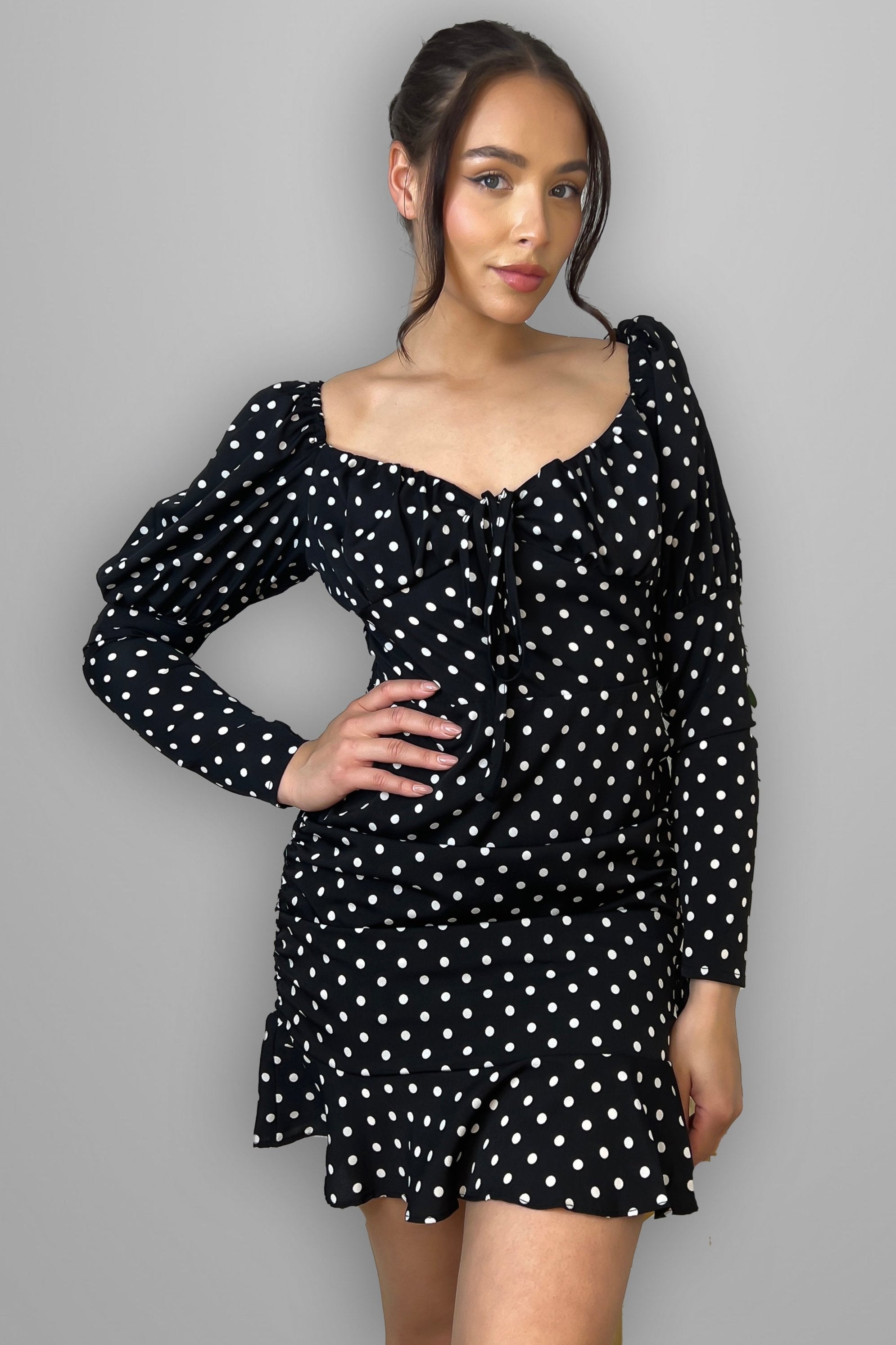 Black Polka Dot Frilled Milkmaid Dress