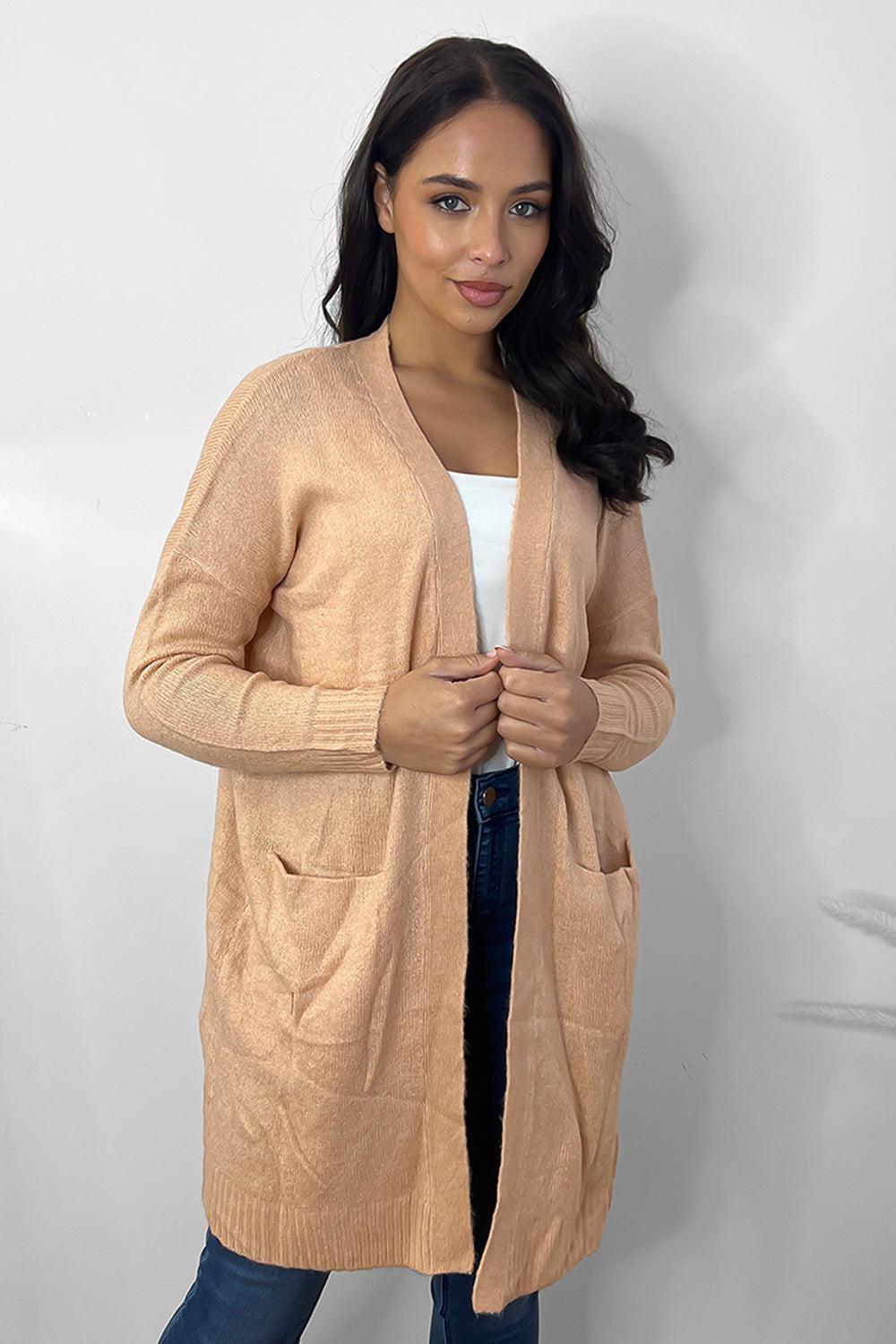 Slip Pockets To Side Open Front Batwing Cardigan-SinglePrice