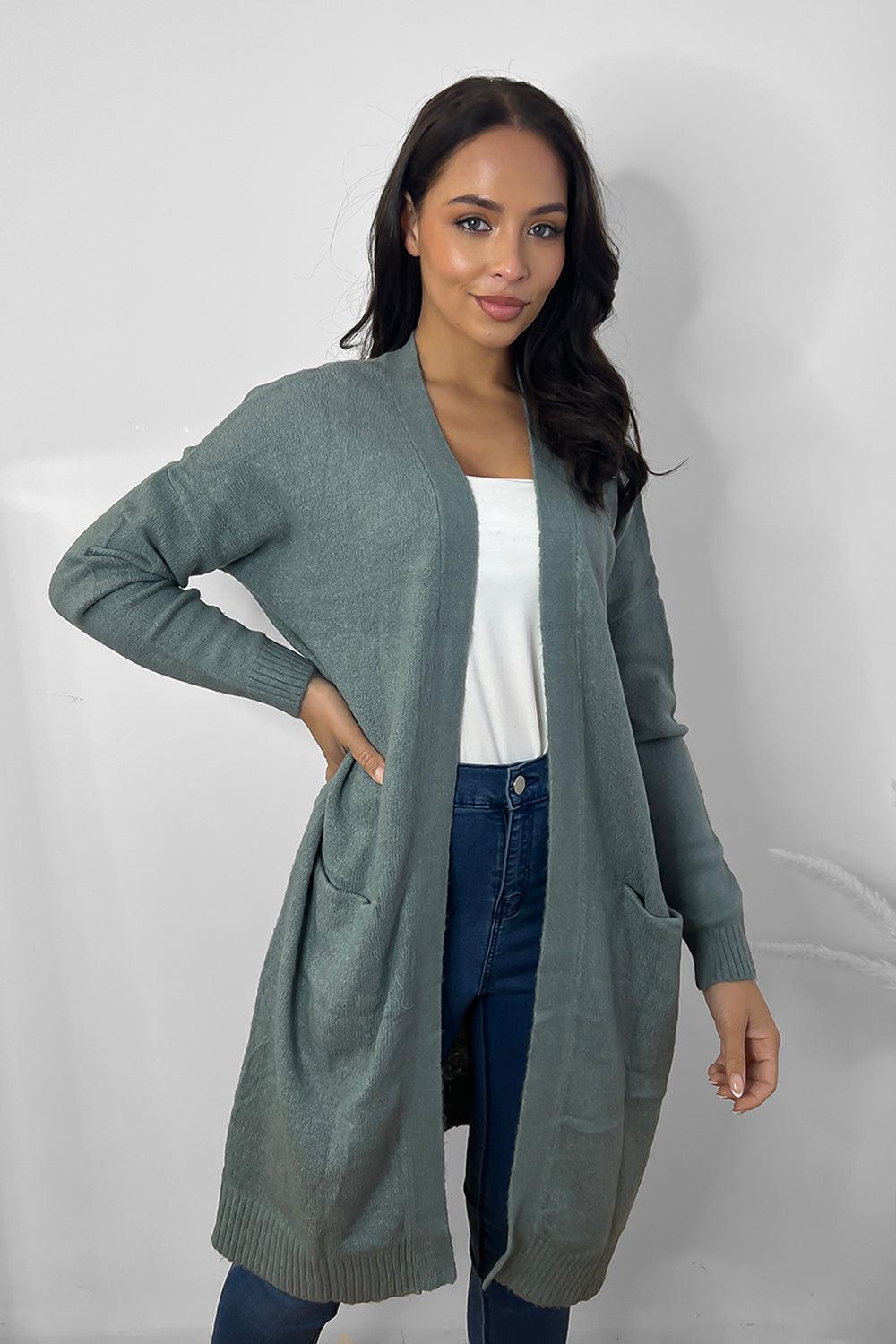 Slip Pockets To Side Open Front Batwing Cardigan-SinglePrice