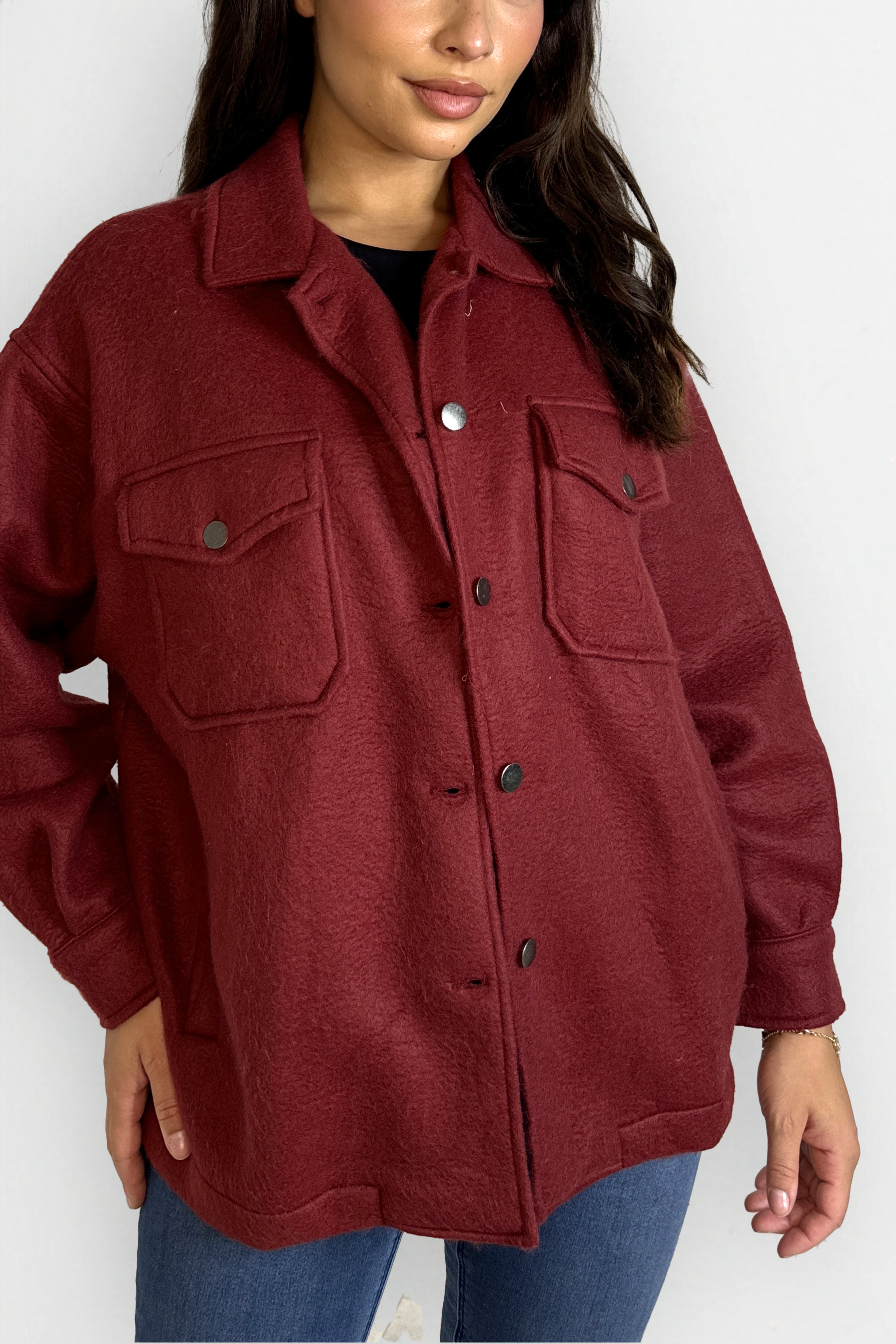 Fleeced Large Pocket Plain Shacket-SinglePrice