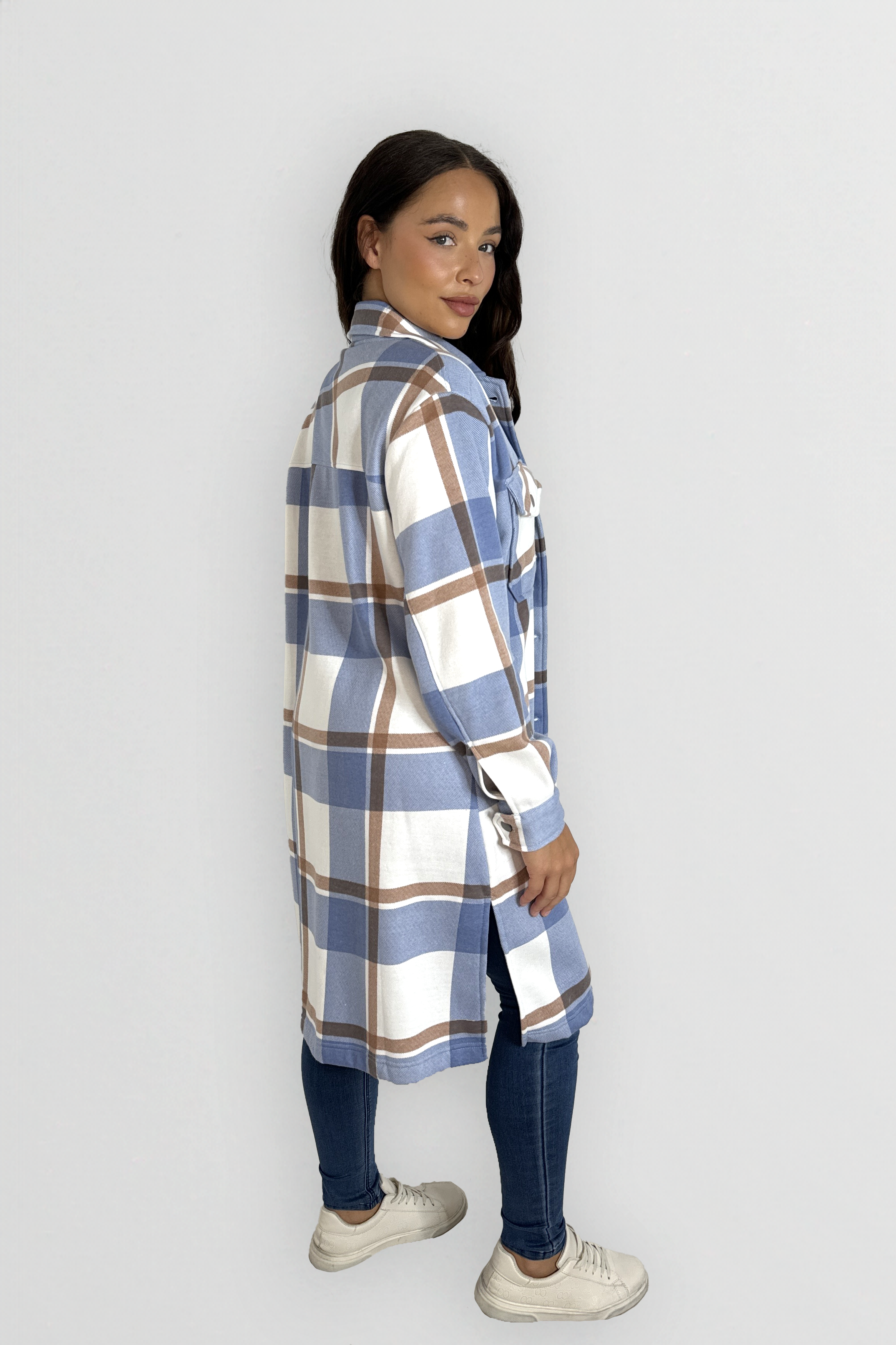 Fleeced Checkered Longline Relaxed Fit Thick Shirt