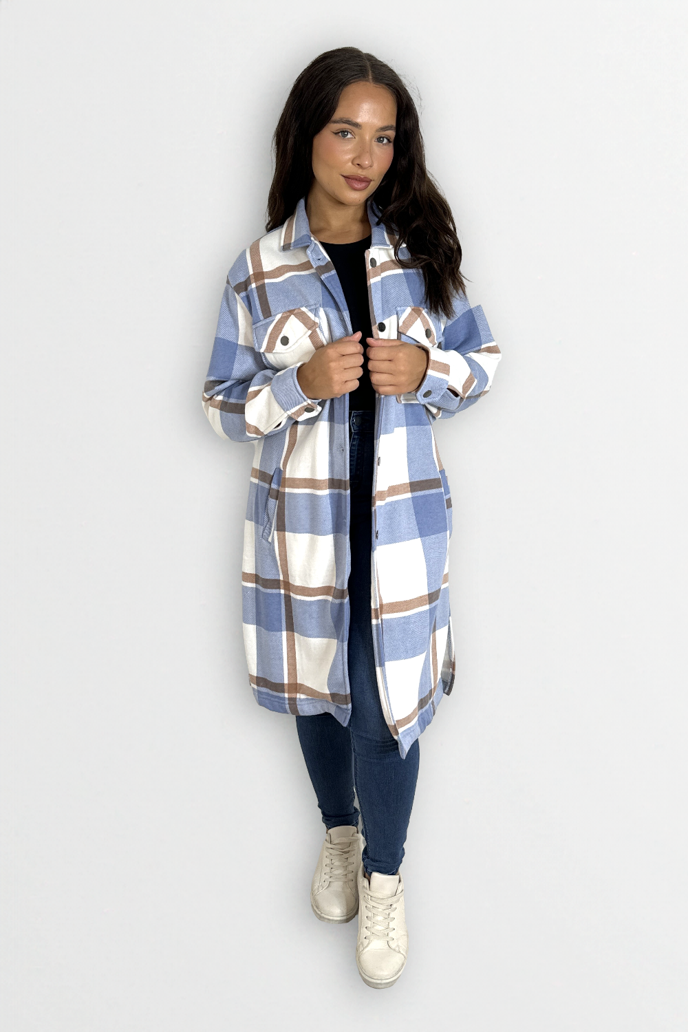 Fleeced Checkered Longline Relaxed Fit Thick Shirt