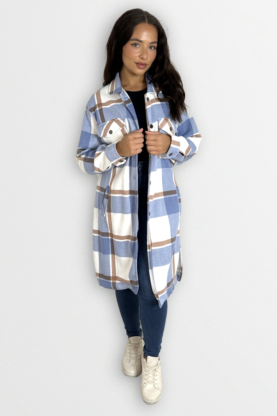 Fleeced Checkered Longline Relaxed Fit Thick Shirt