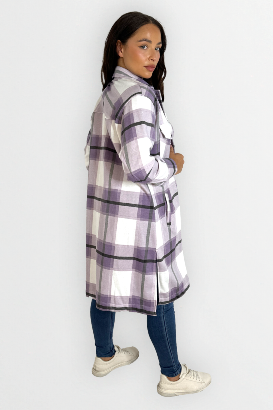 Fleeced Checkered Longline Relaxed Fit Thick Shirt