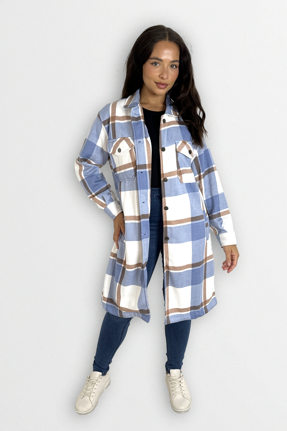 Fleeced Checkered Longline Relaxed Fit Thick Shirt