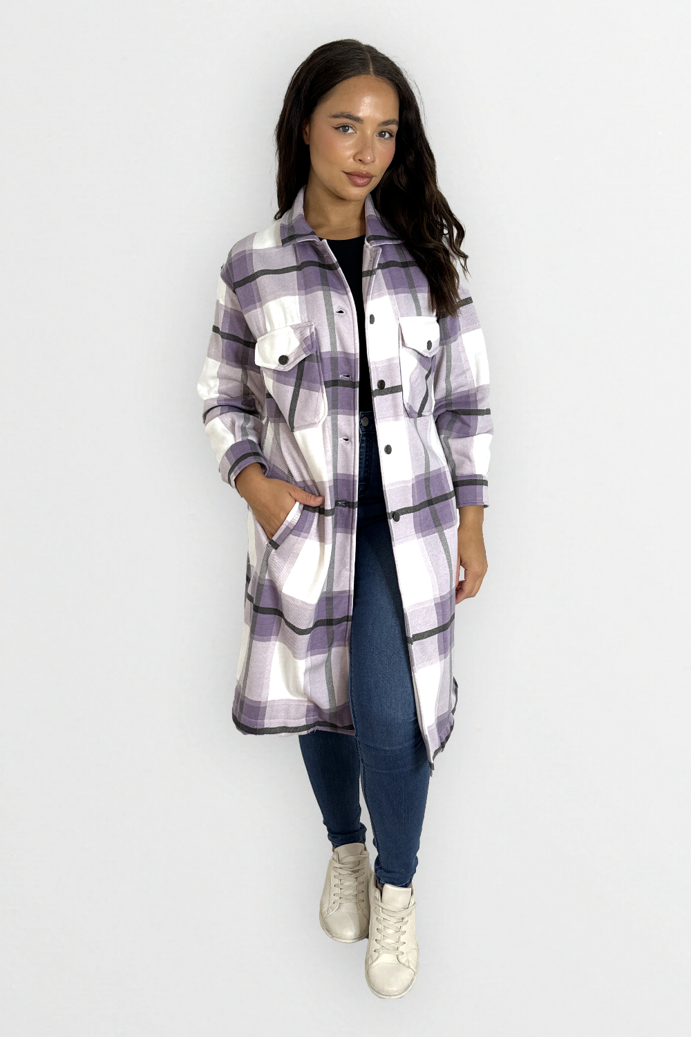 Fleeced Checkered Longline Relaxed Fit Thick Shirt