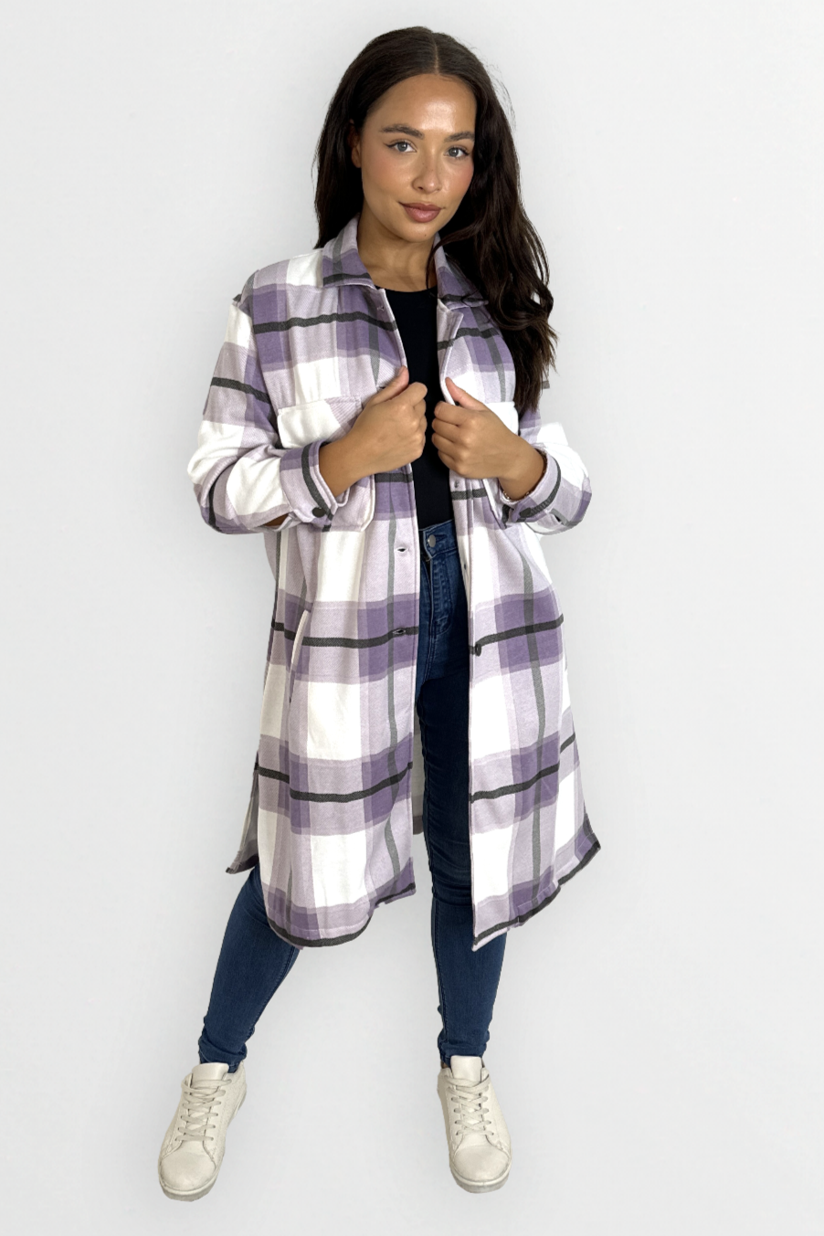 Fleeced Checkered Longline Relaxed Fit Thick Shirt