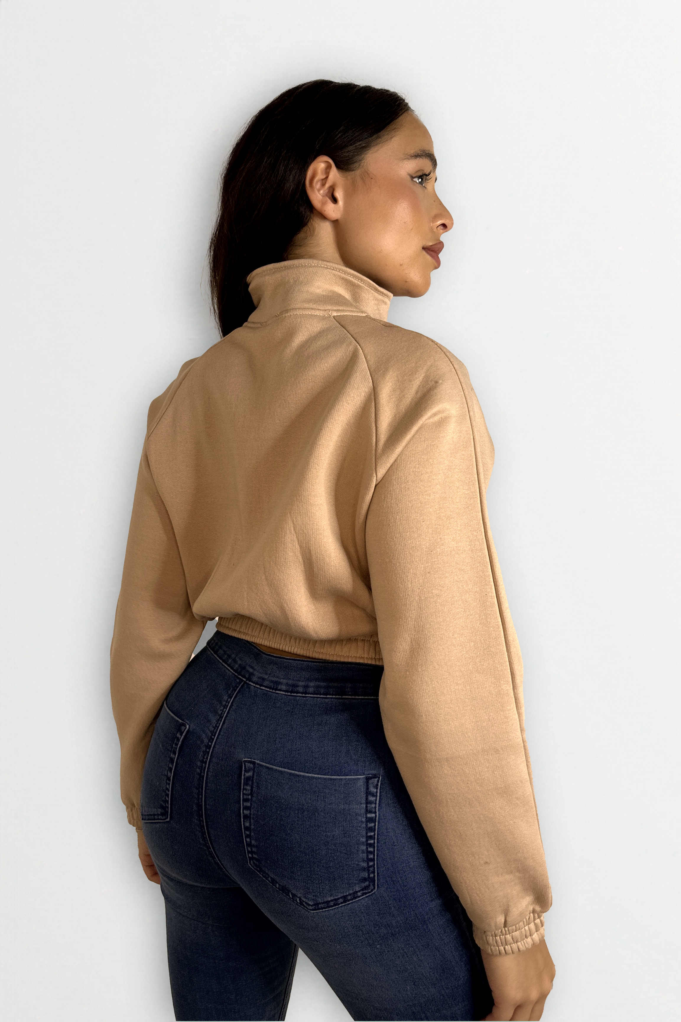 Fleeced High Neck Large Pocket Cropped Bomber Jacket-SinglePrice