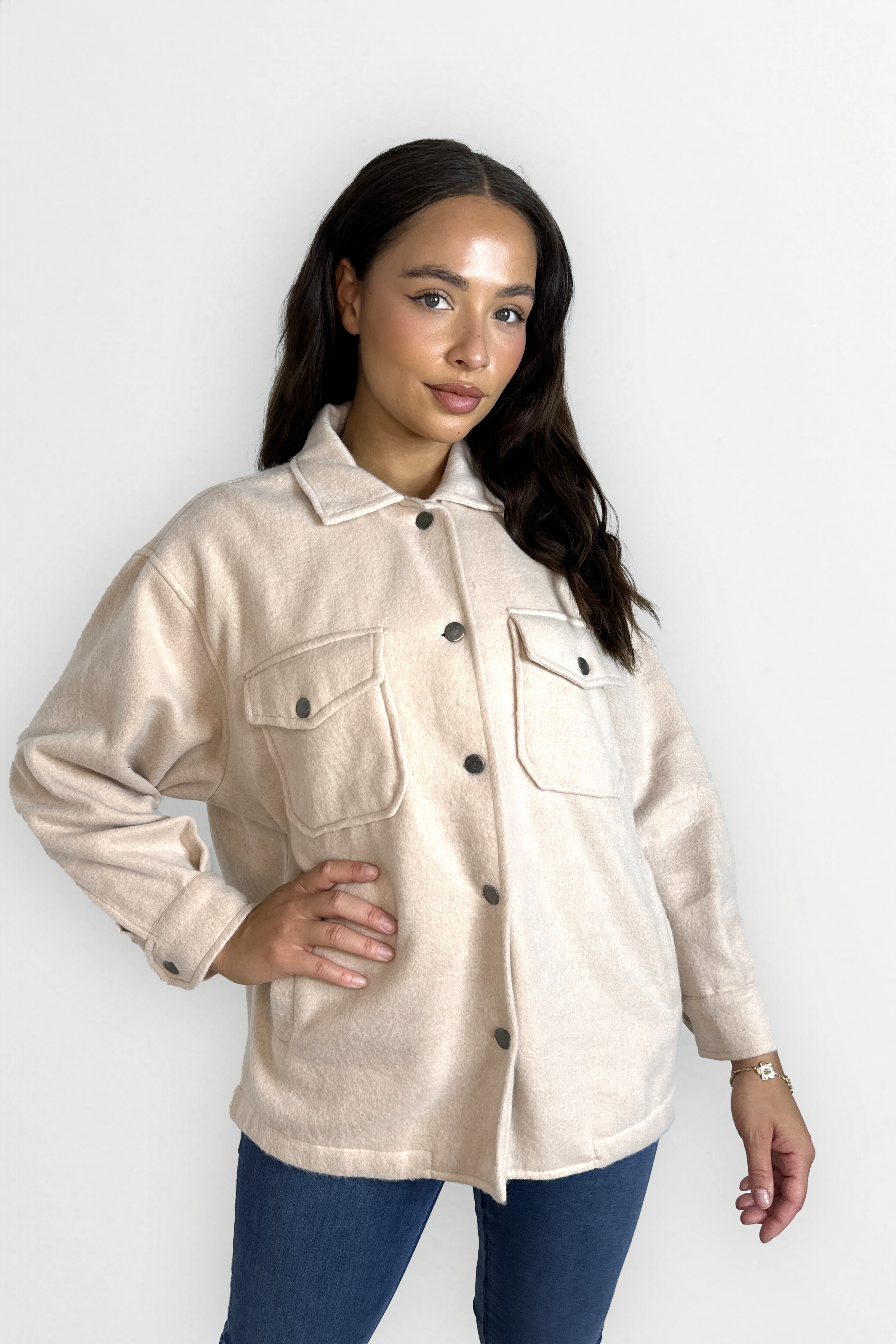 Fleeced Large Pocket Plain Shacket-SinglePrice