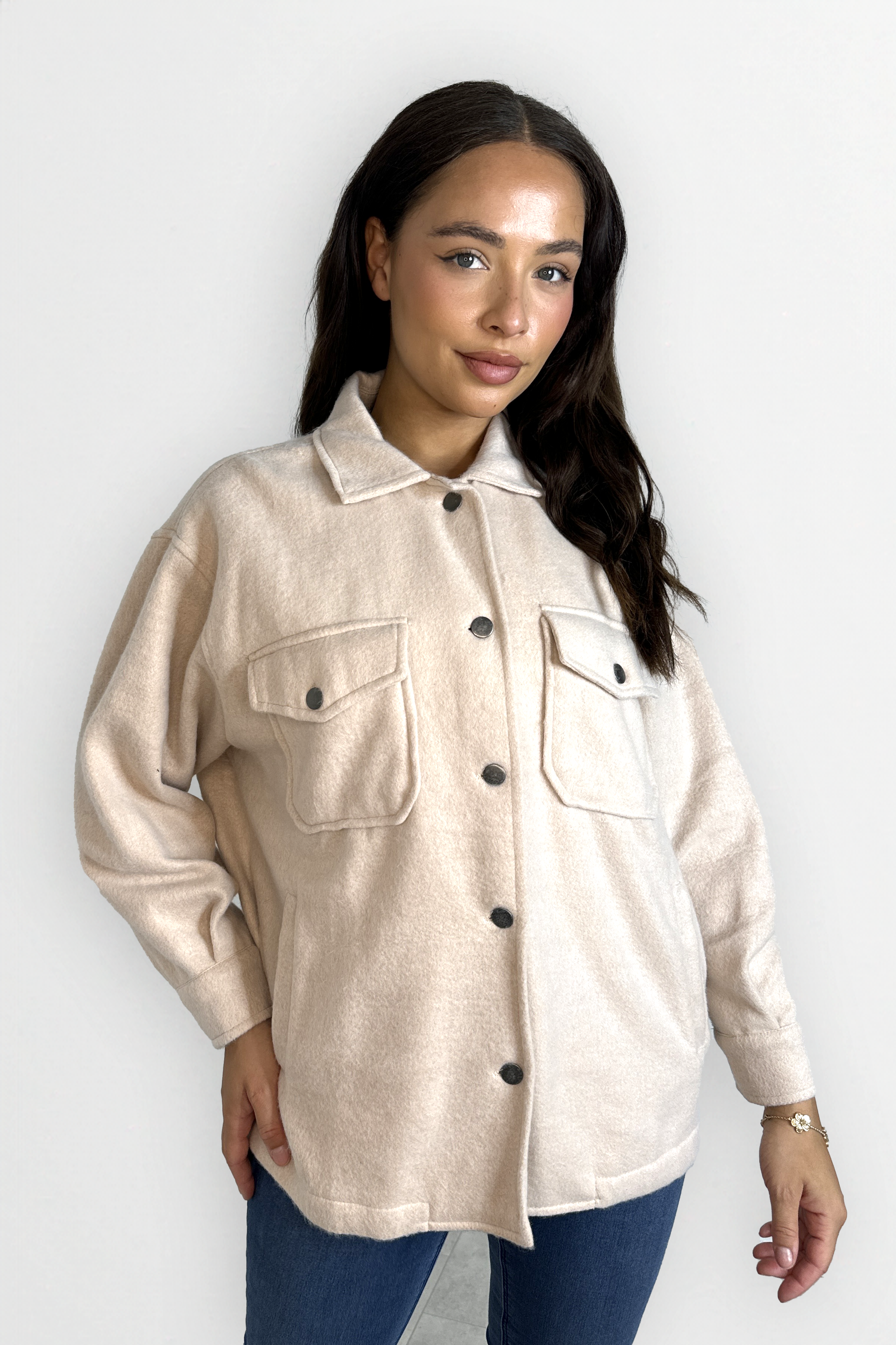 Fleeced Large Pocket Plain Shacket-SinglePrice