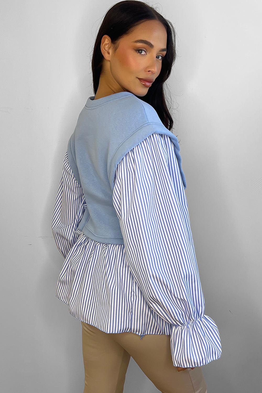 Pinstripe Shirt Details Sweatshirt-SinglePrice