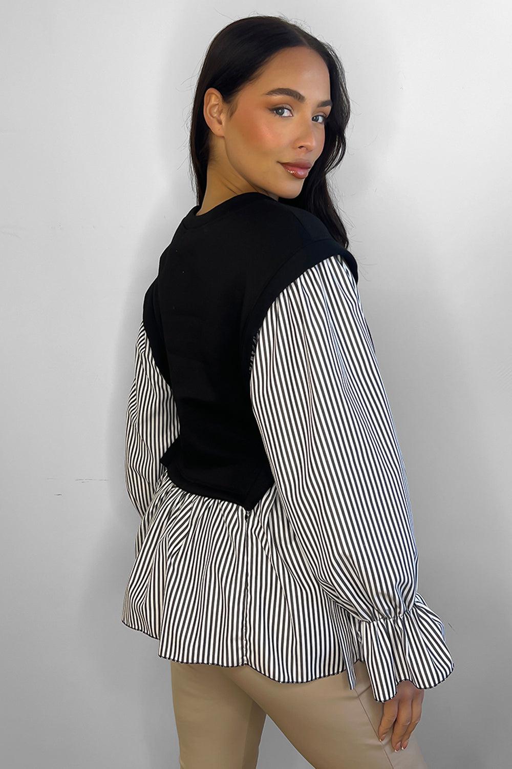 Pinstripe Shirt Details Sweatshirt-SinglePrice