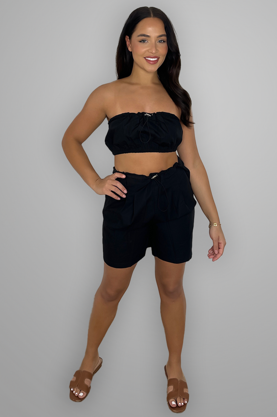 Drawstring Boobtube And Shorts Set-SinglePrice