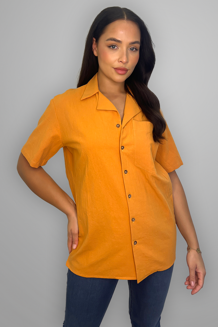 Orange Cotton Relaxed Fit Shirt-SinglePrice