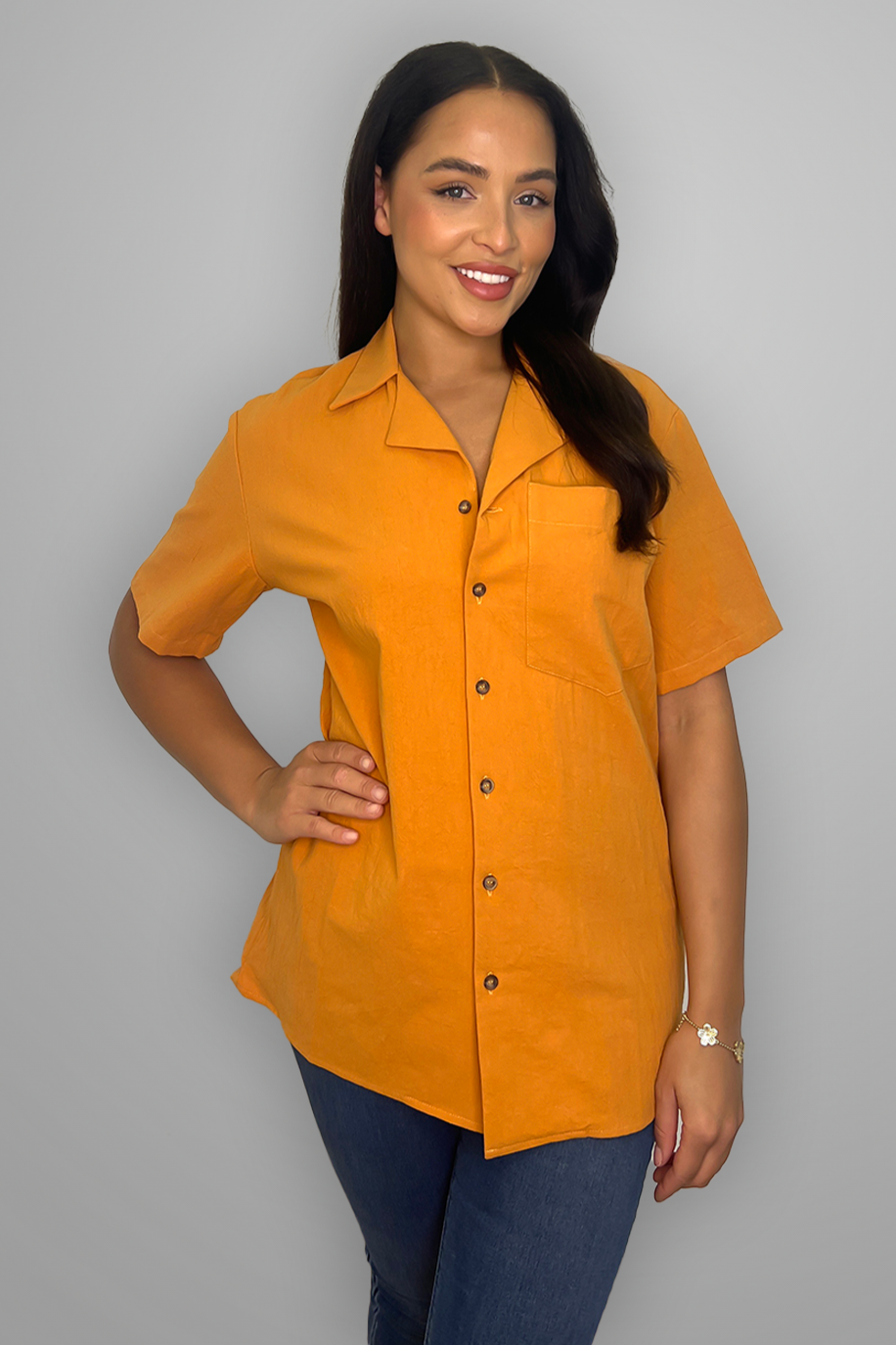 Orange Cotton Relaxed Fit Shirt-SinglePrice