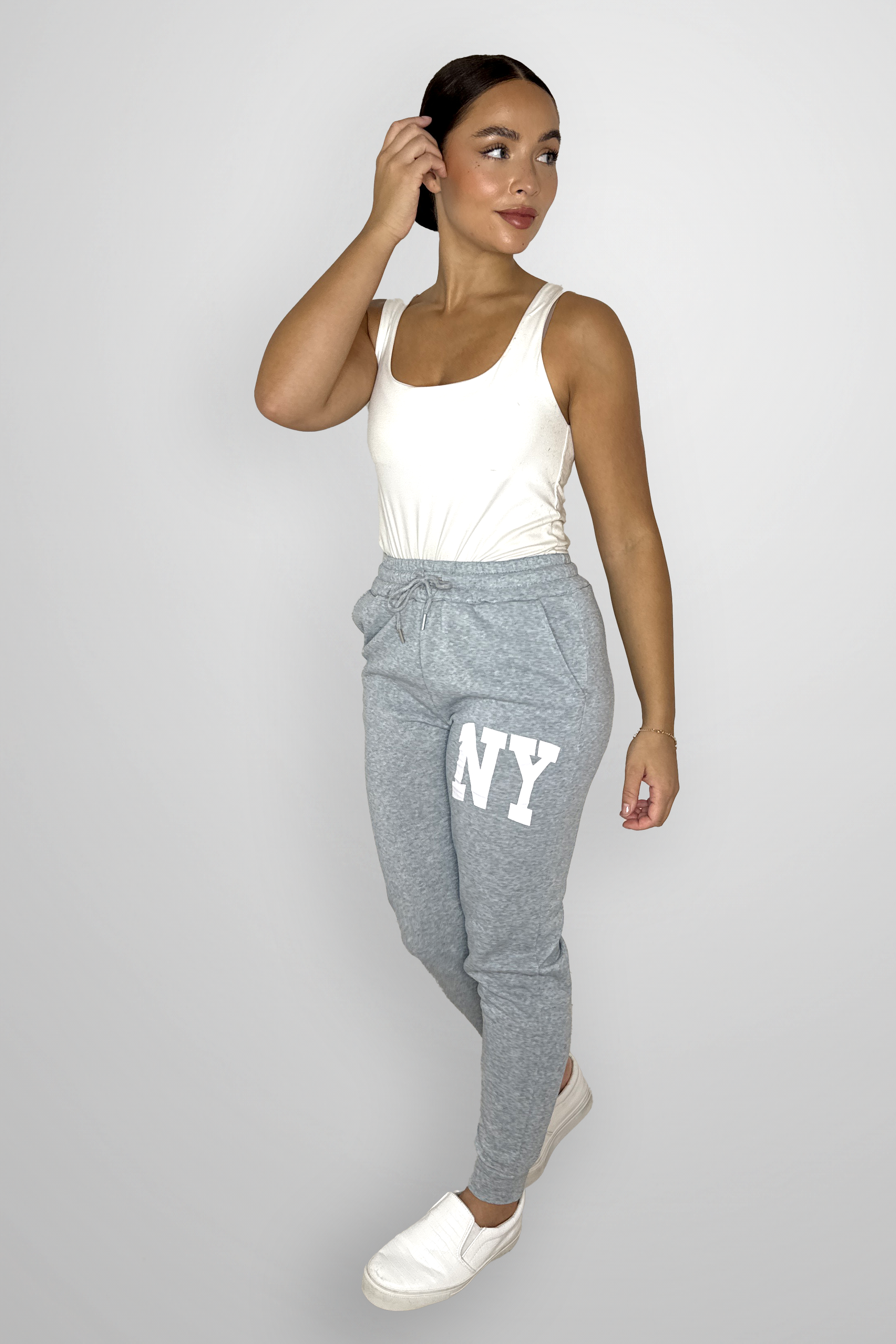 Stretchy Cuffed Slogan Drawstring Joggers