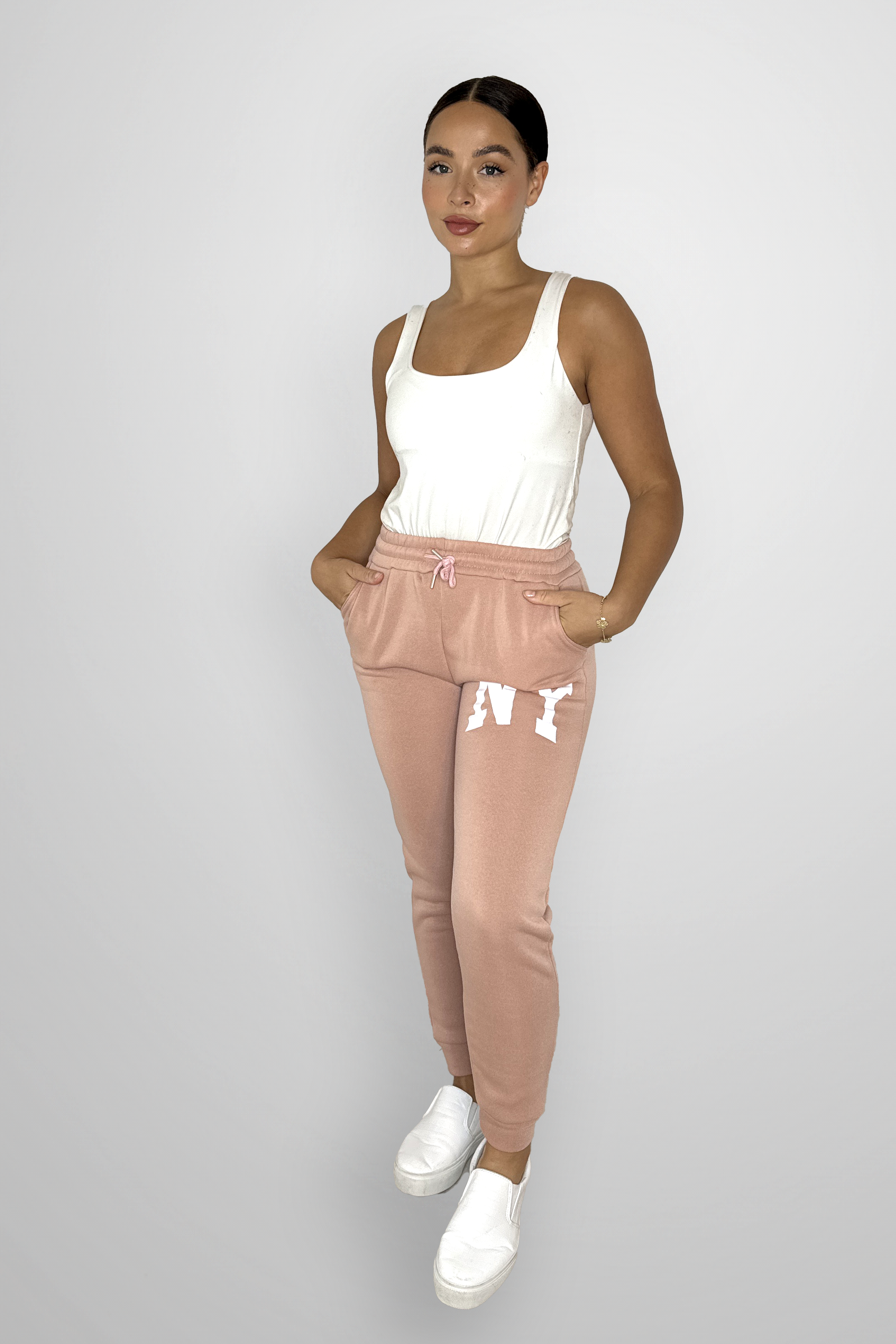 Stretchy Cuffed Slogan Drawstring Joggers