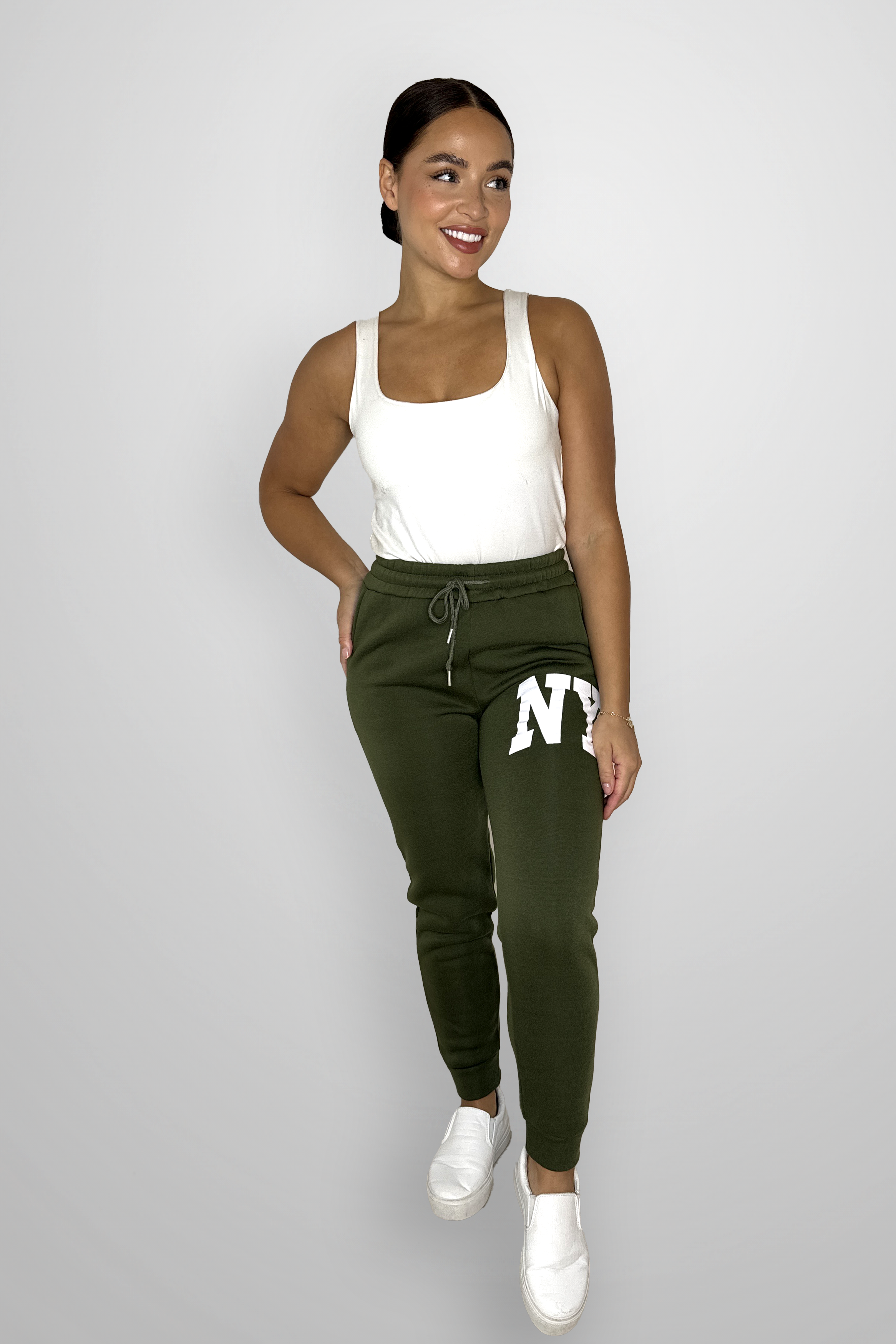 Stretchy Cuffed Slogan Drawstring Joggers