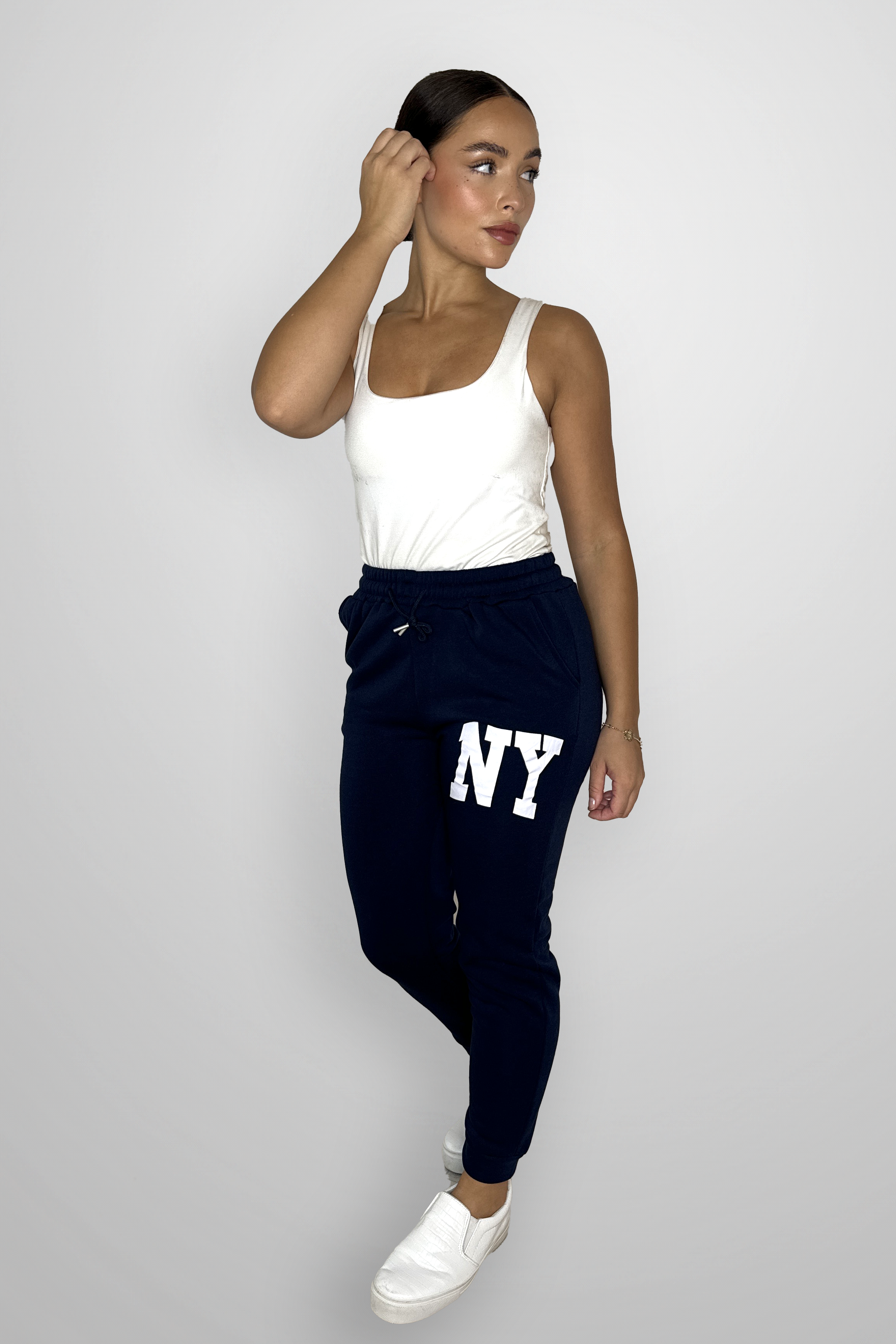 Stretchy Cuffed Slogan Drawstring Joggers