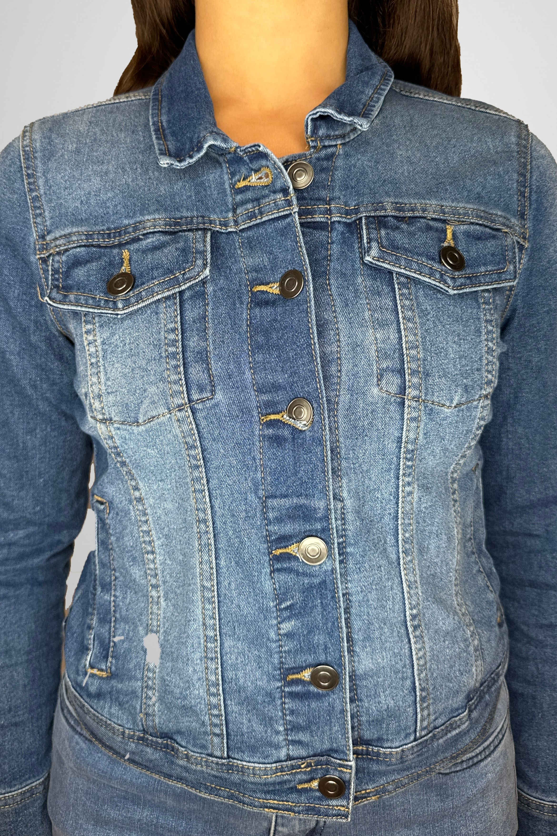 Slim Fit Waist Length Faded Denim Blue Classic Denim Jacket