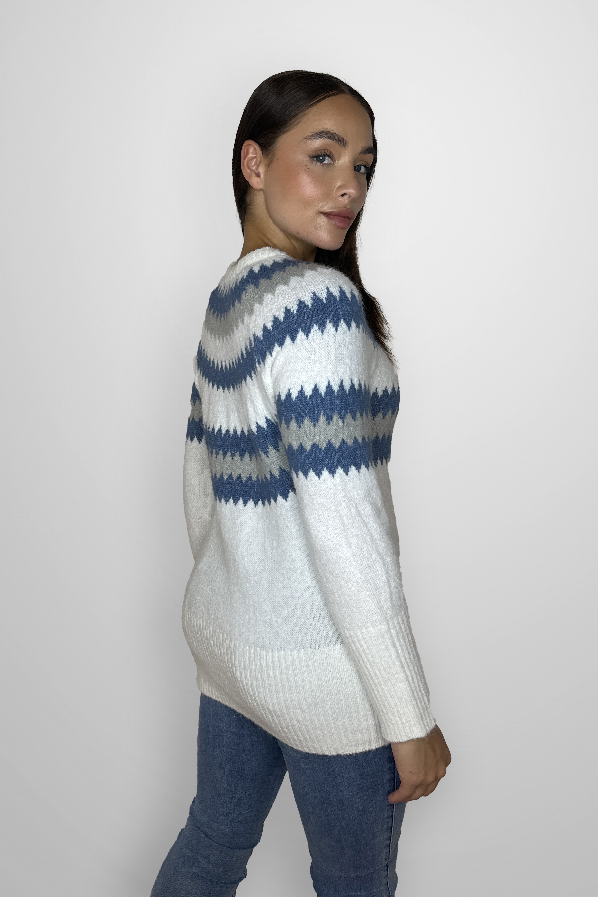 Merino Wool  Aztec Print Crew Neck Jumper