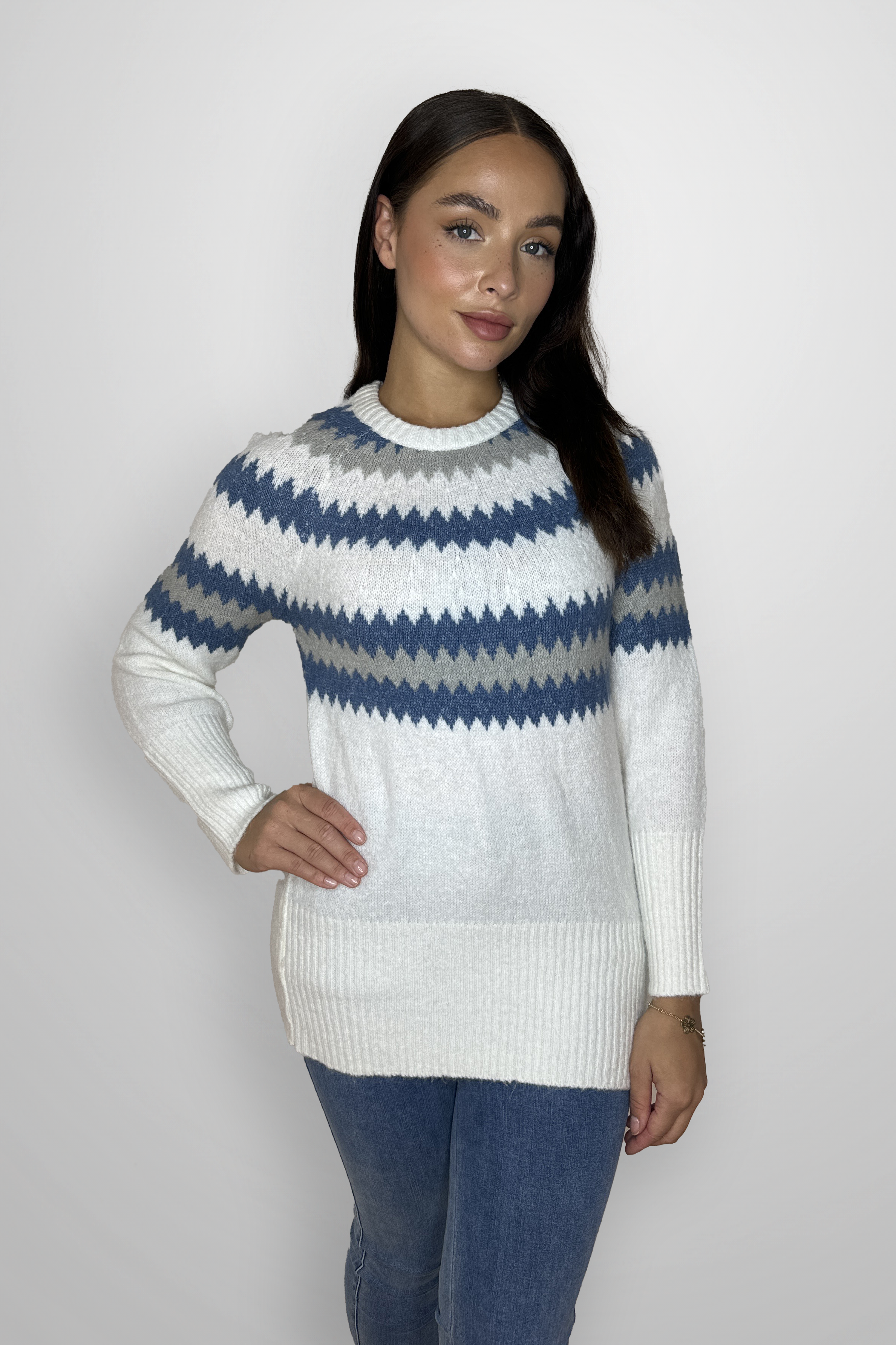 Merino Wool  Aztec Print Crew Neck Jumper