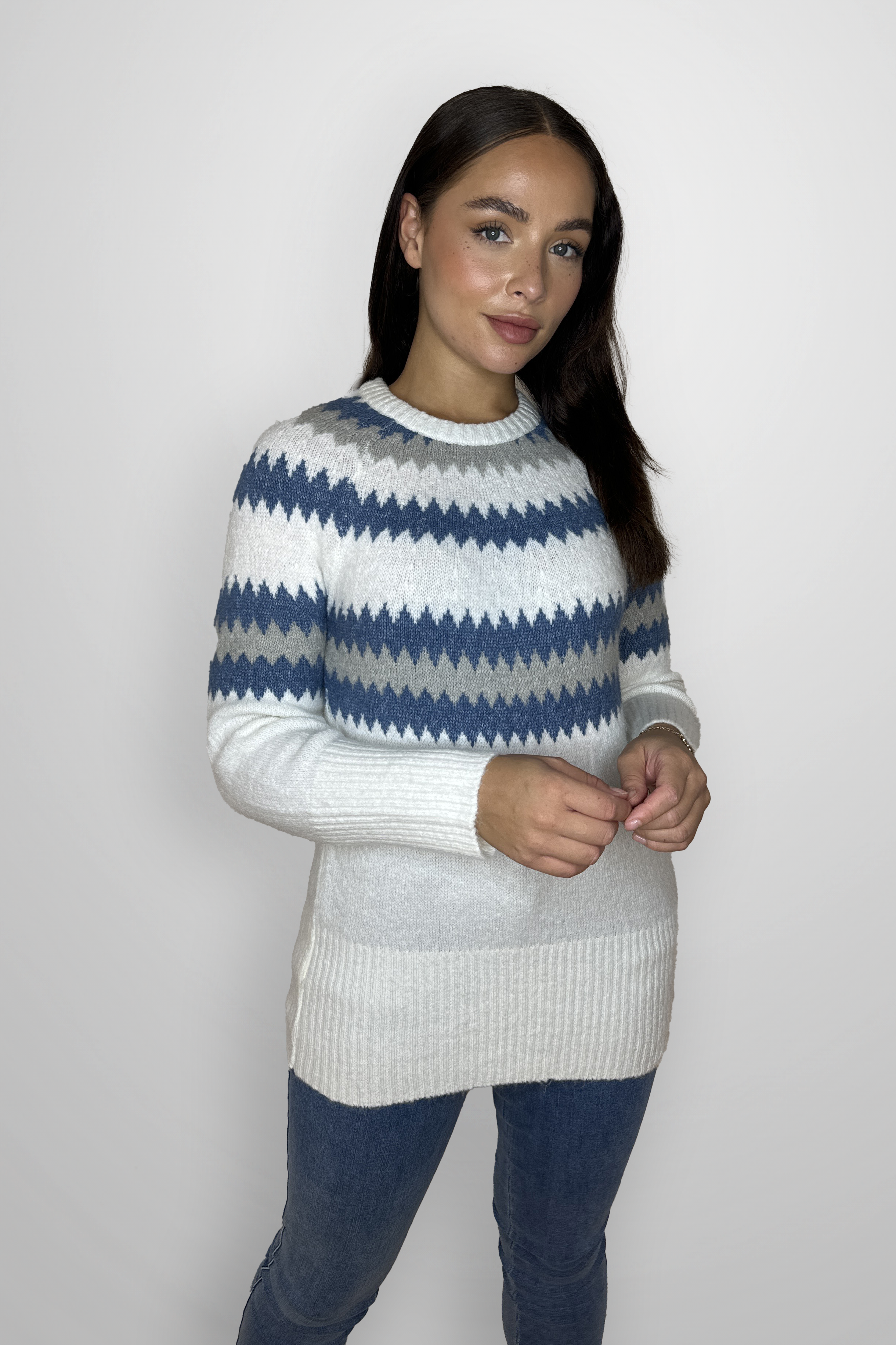 Merino Wool  Aztec Print Crew Neck Jumper