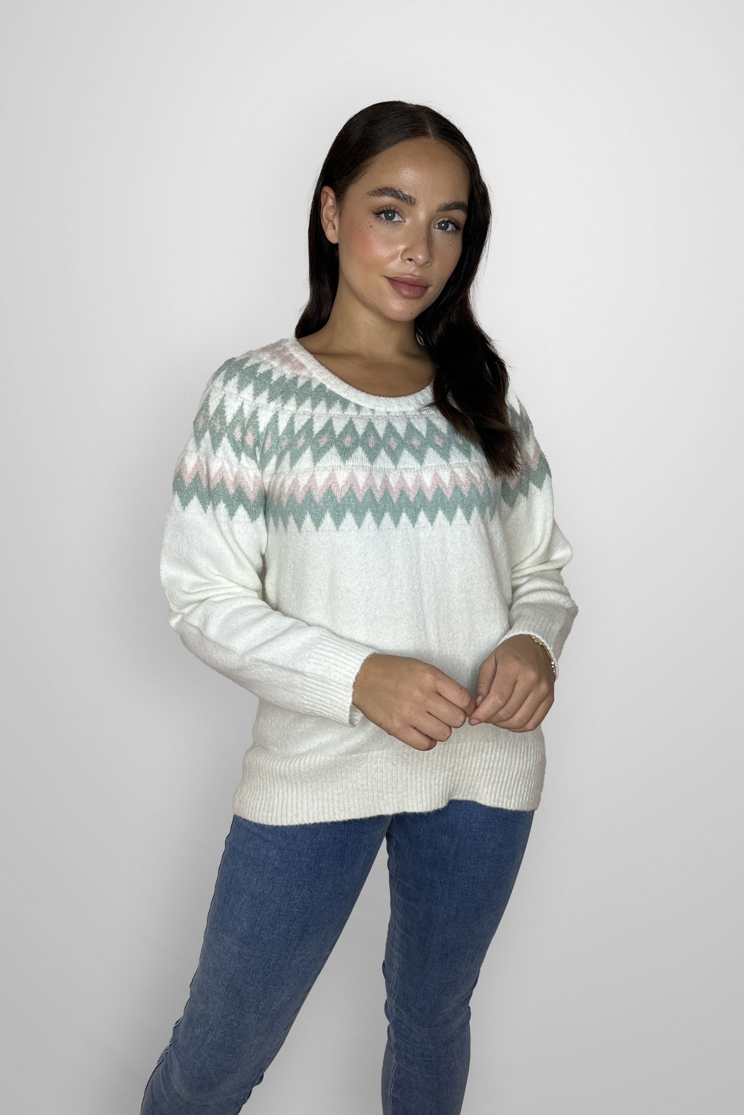 Merino Wool  Aztec Print Crew Neck Jumper