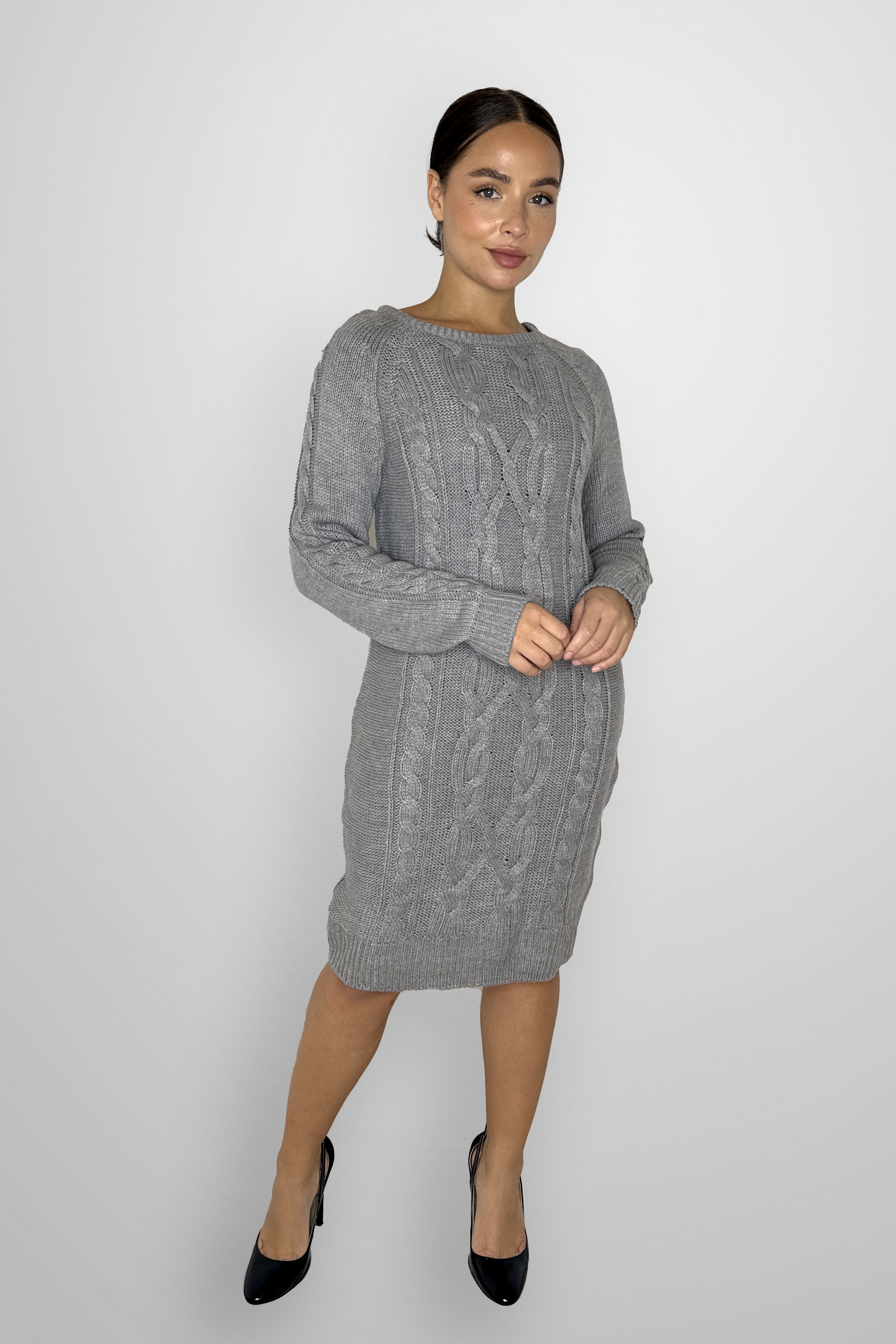 Crew Neck Cable Knit Acrylic Jumper Dress