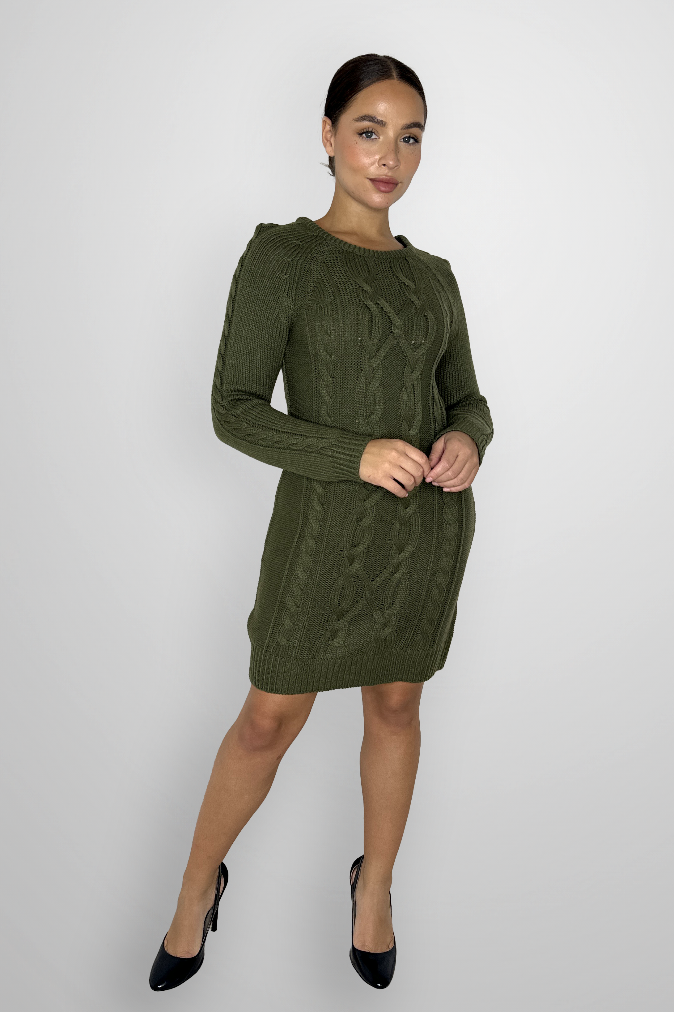 Crew Neck Cable Knit Acrylic Jumper Dress