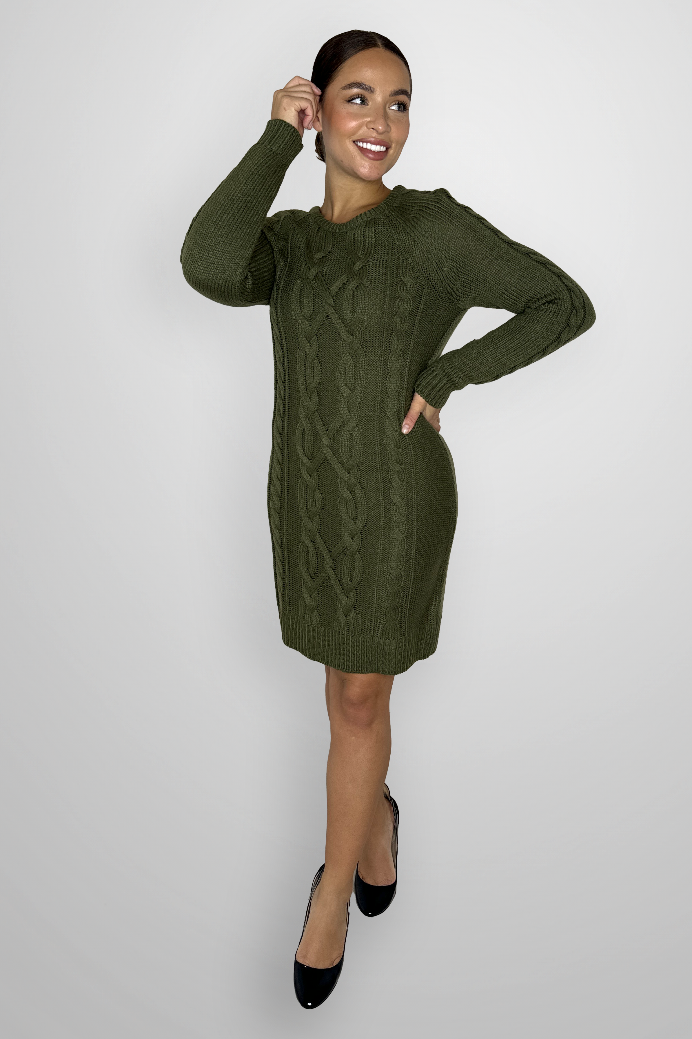 Crew Neck Cable Knit Acrylic Jumper Dress