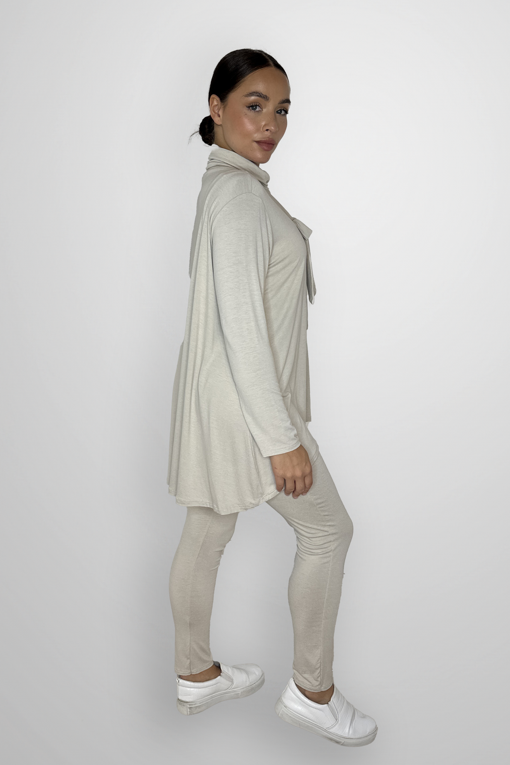 Viscose Blend Belted Tunic And Trousers 2-Piece Loungewear Set