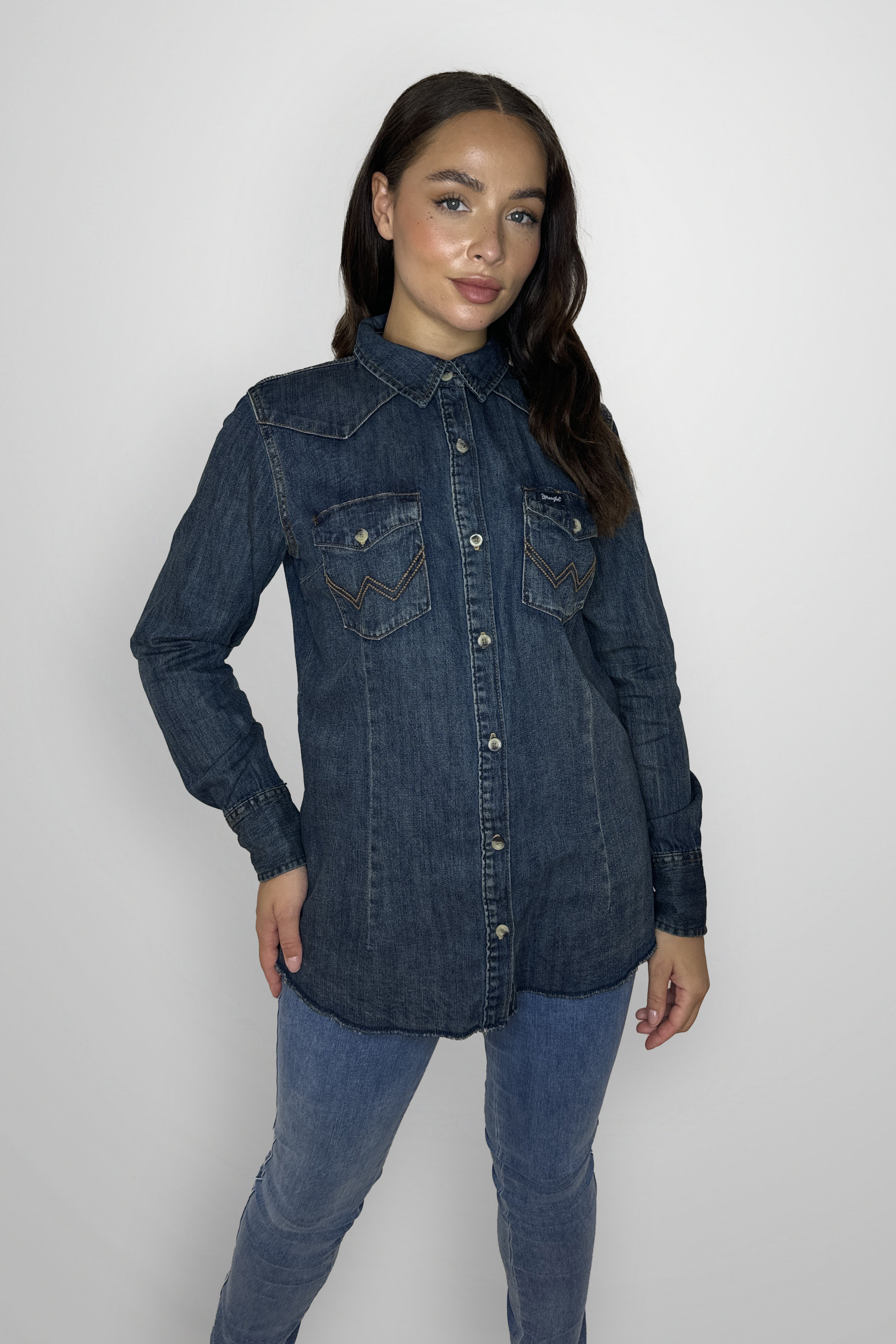 Longline Button Down Classic Denim Shirt-SinglePrice