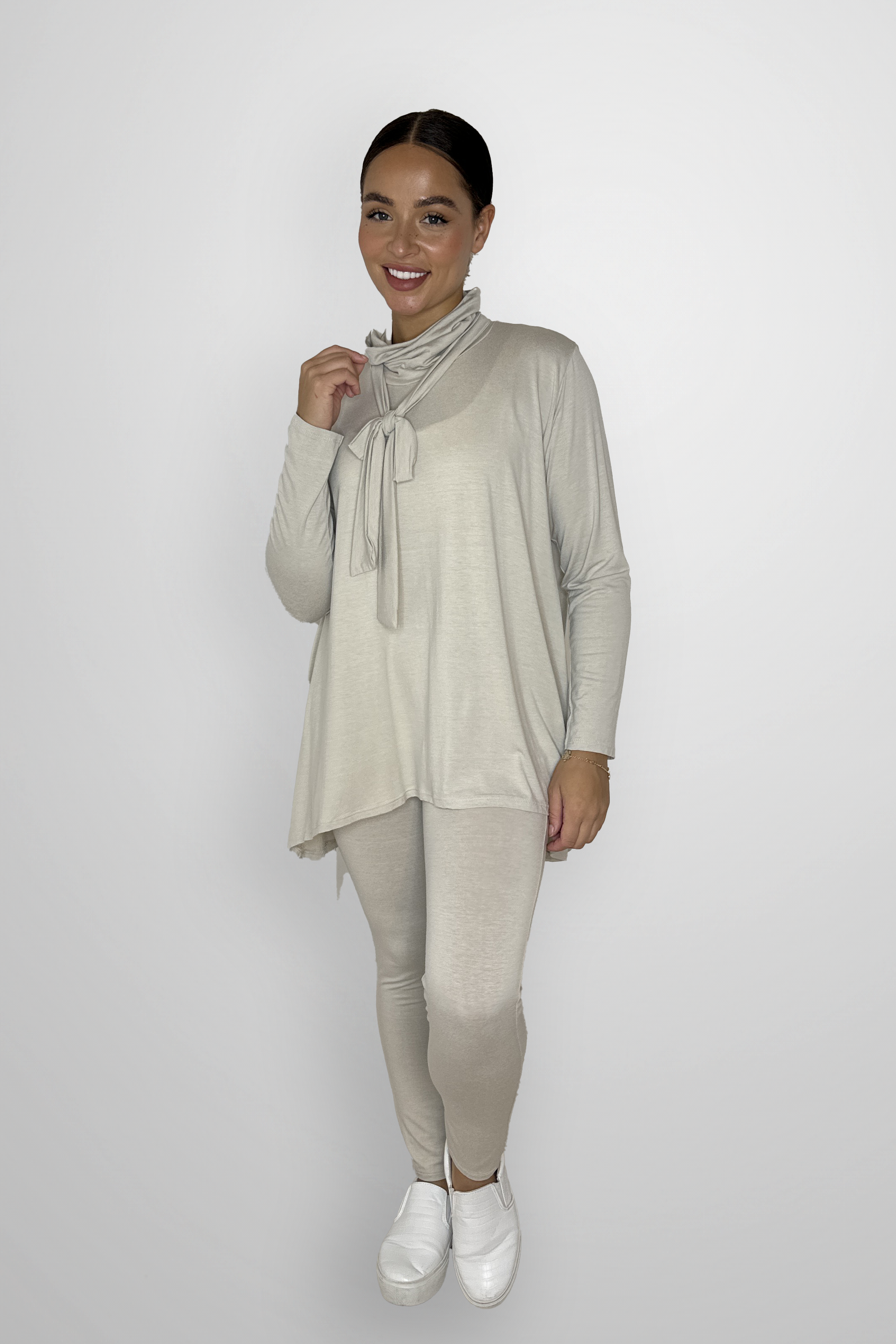 Viscose Blend Belted Tunic And Trousers 2-Piece Loungewear Set