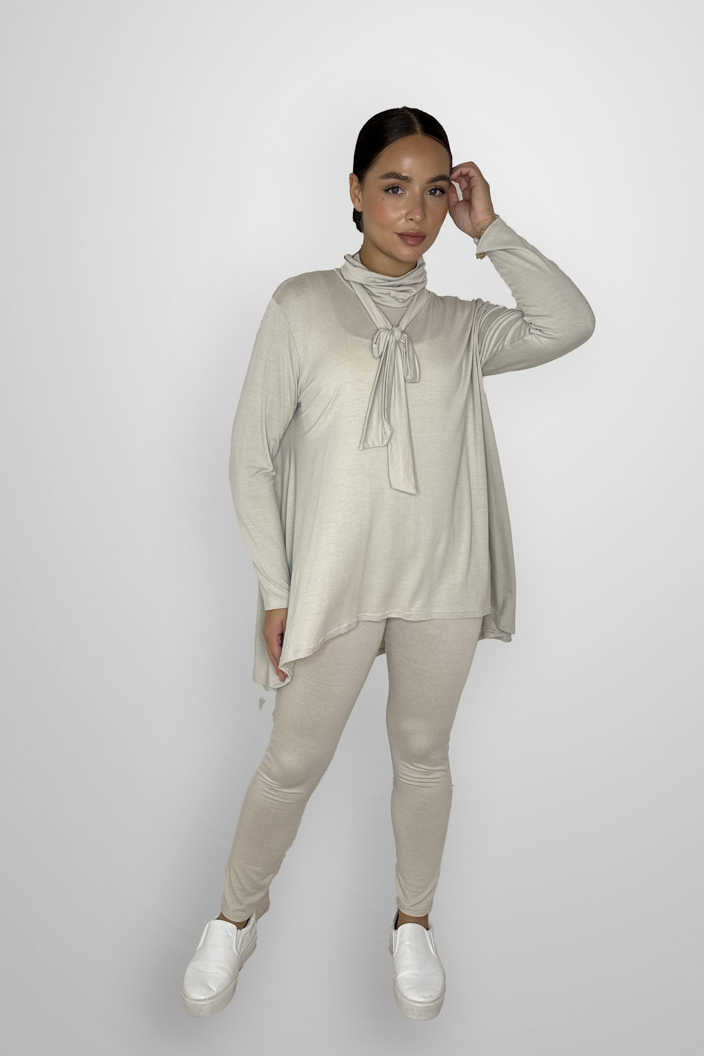 Viscose Blend Belted Tunic And Trousers 2-Piece Loungewear Set