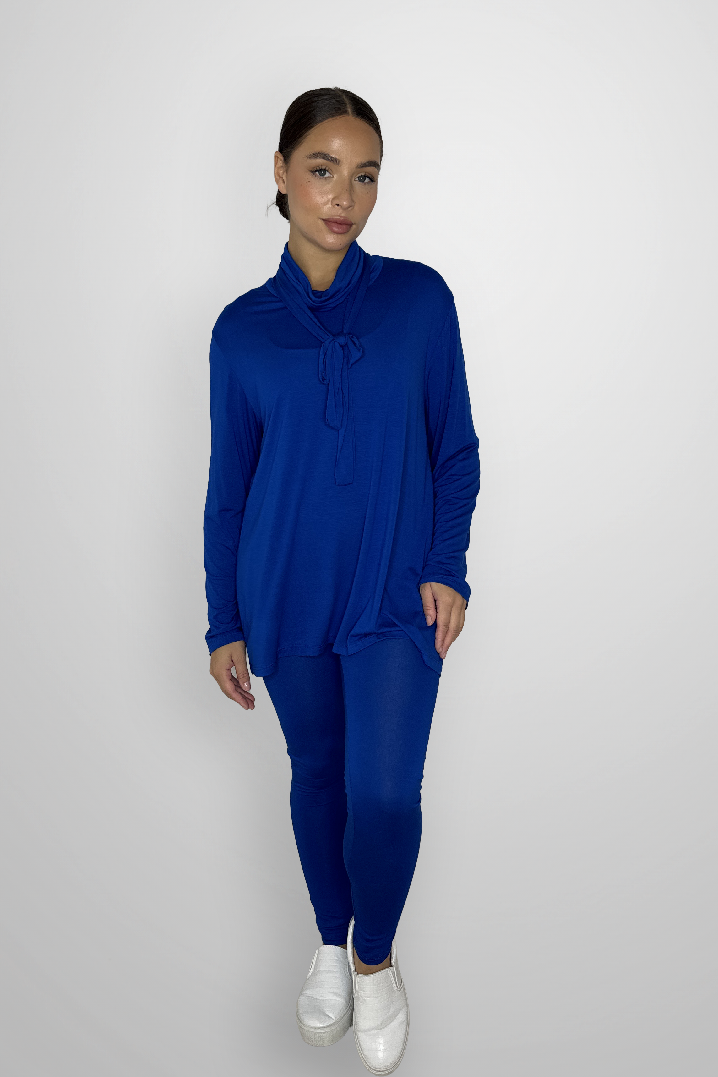 Viscose Blend Belted Tunic And Trousers 2-Piece Loungewear Set