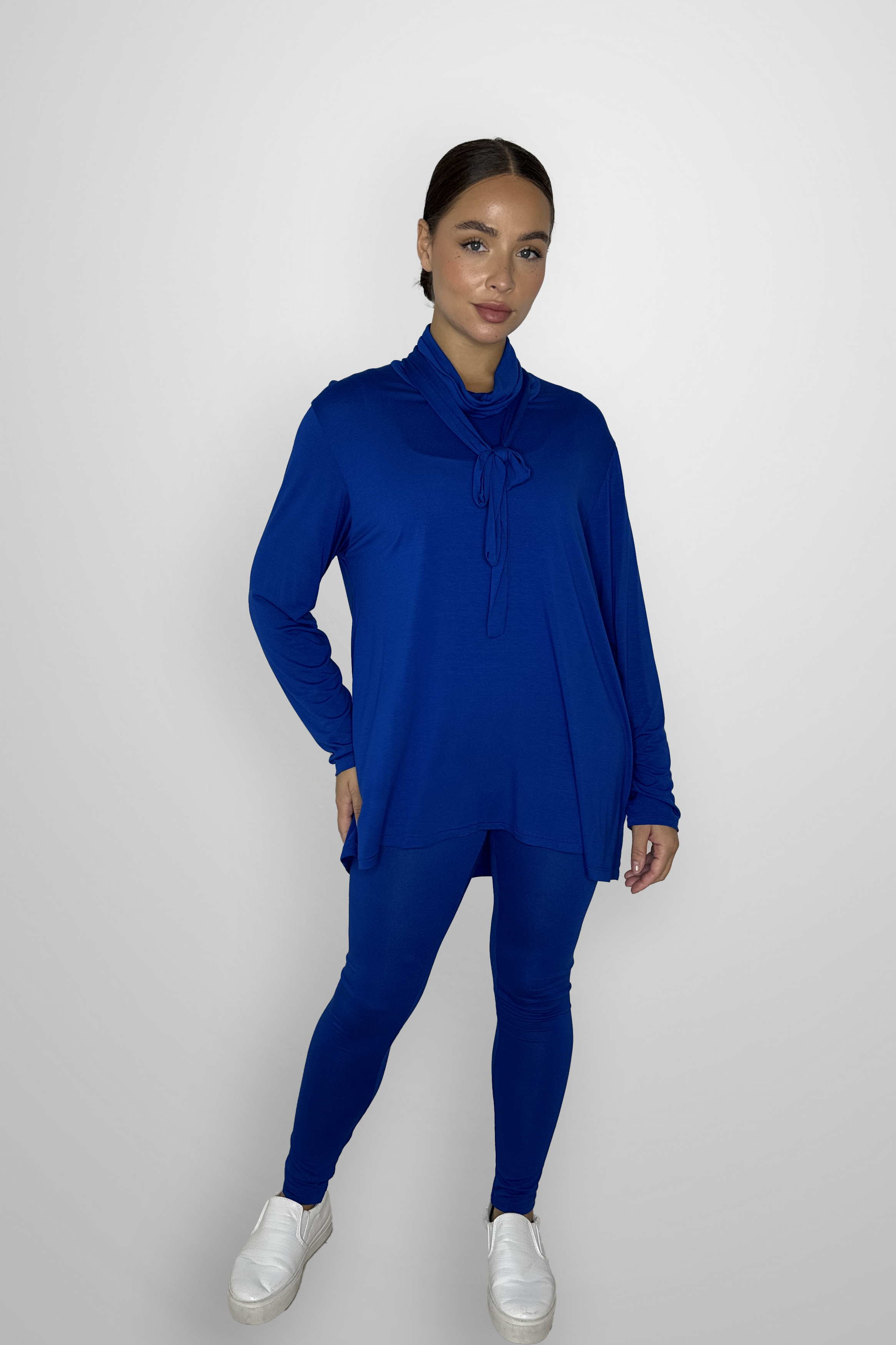 Viscose Blend Belted Tunic And Trousers 2-Piece Loungewear Set