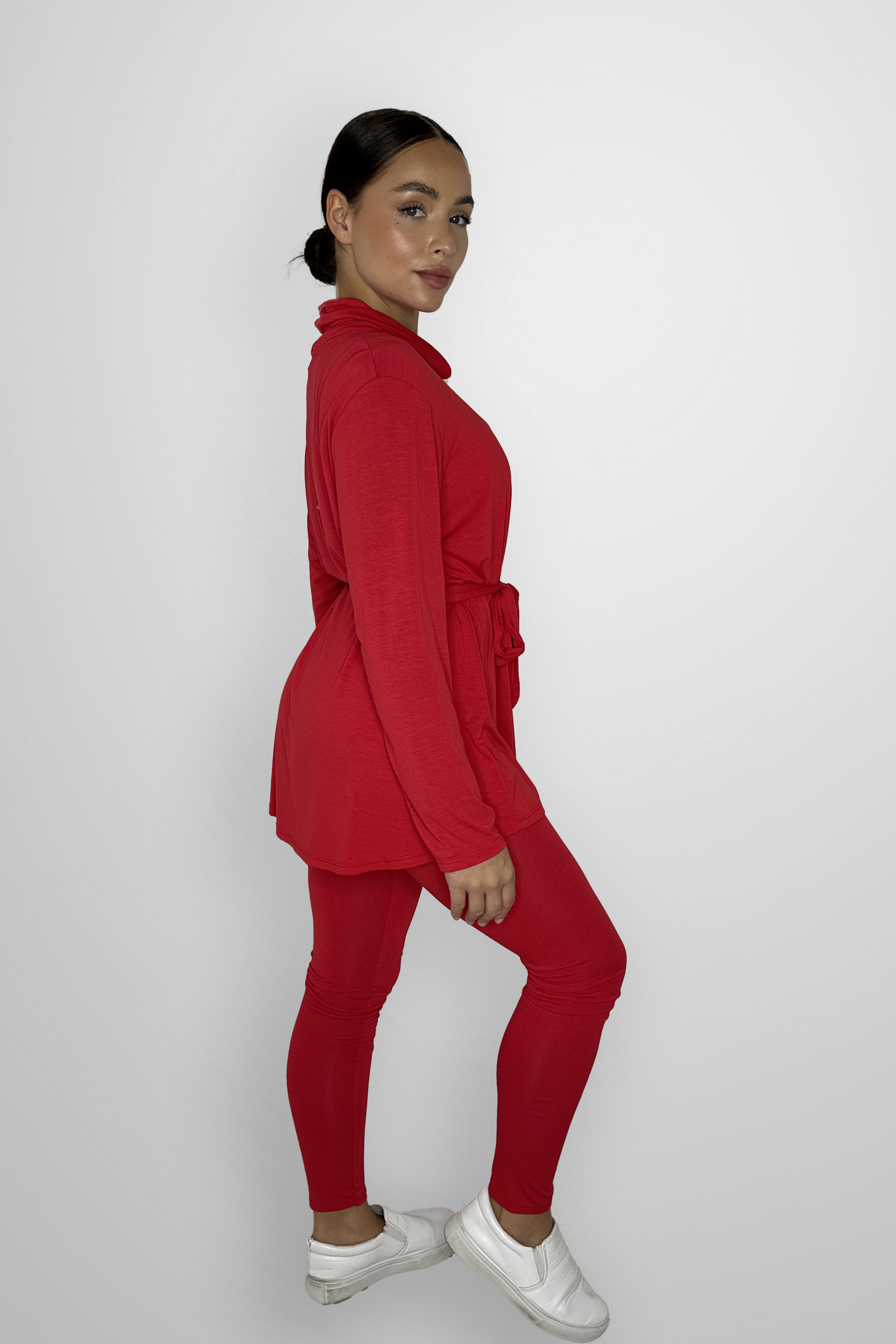 Viscose Blend Belted Tunic And Trousers 2-Piece Loungewear Set