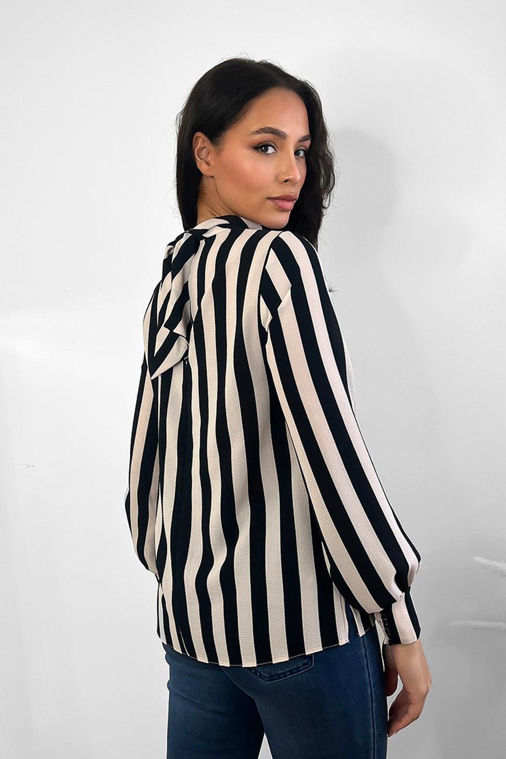 Black and white striped high neck top best sale