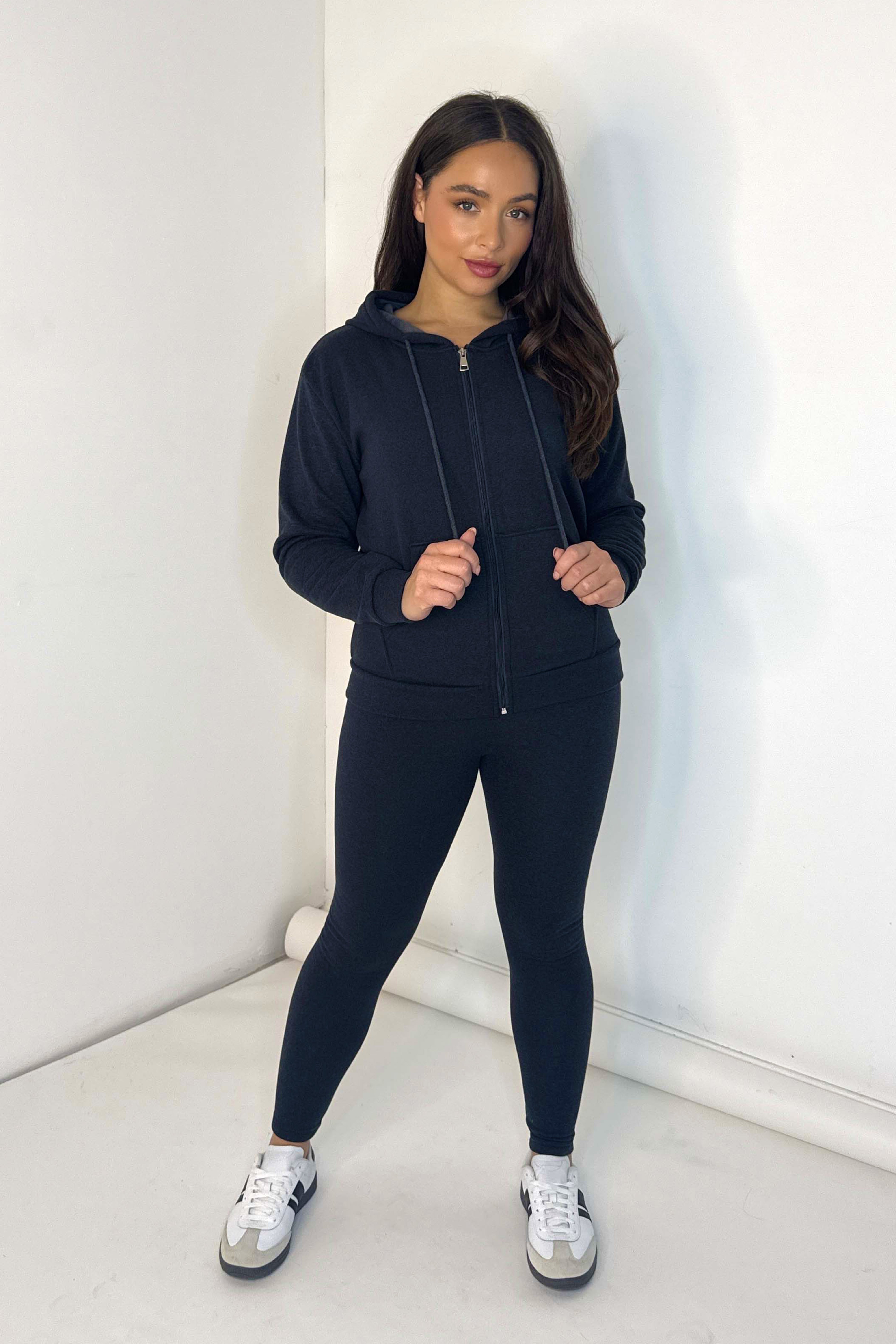 Soft Thermal Lining Pull Zıp Hoodie And Leggings Loungewear Set