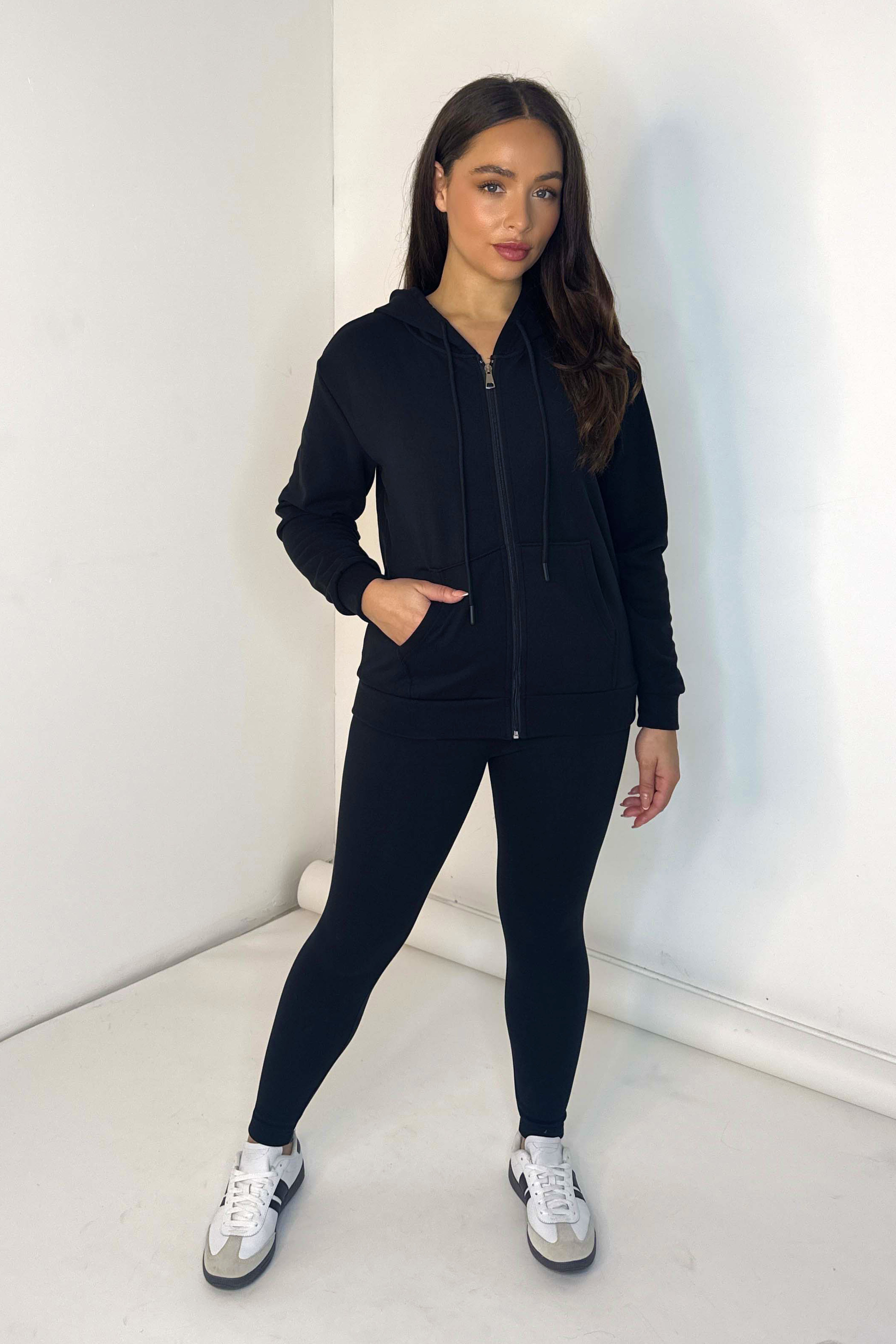 Soft Thermal Lining Pull Zıp Hoodie And Leggings Loungewear Set