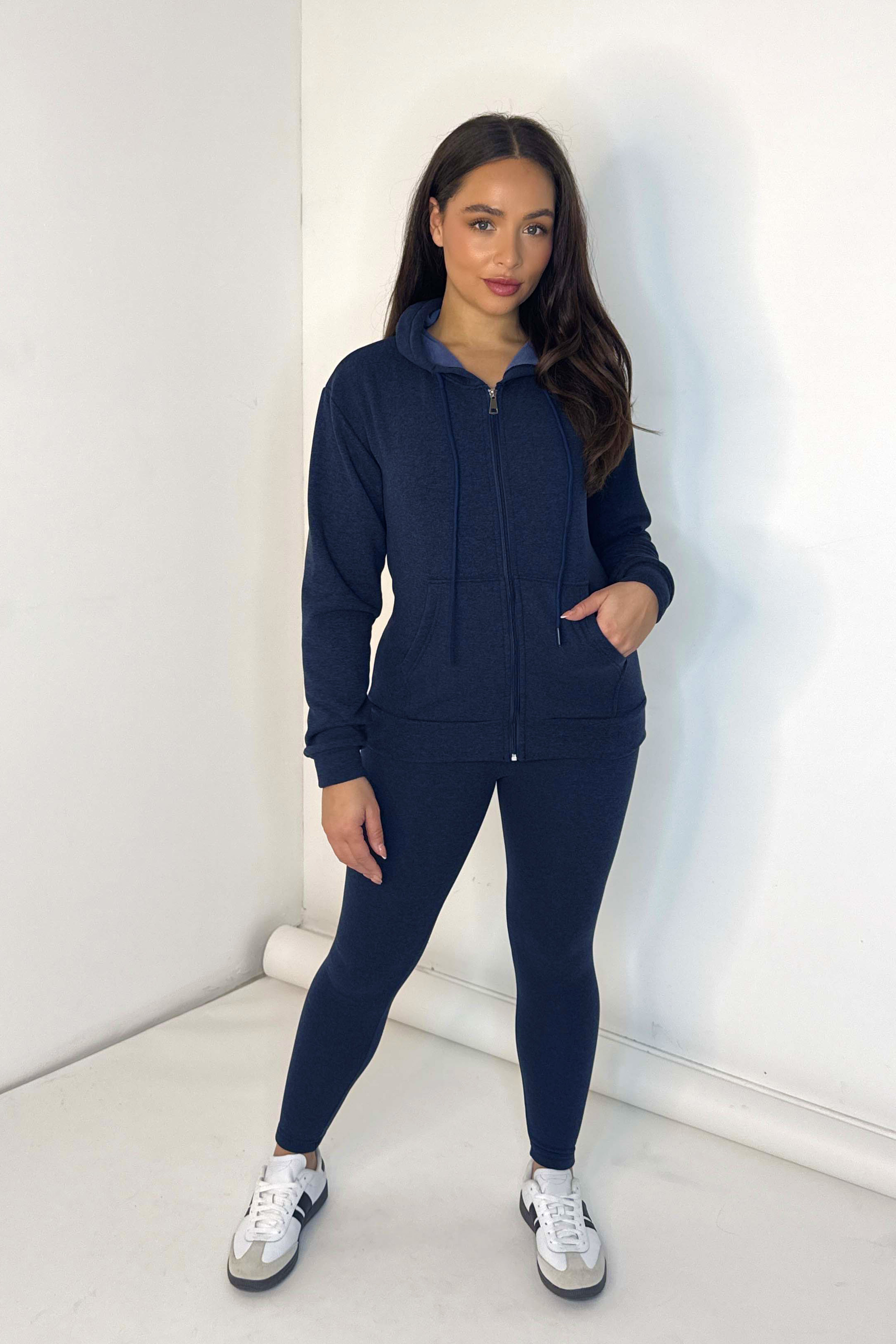 Soft Thermal Lining Pull Zıp Hoodie And Leggings Loungewear Set