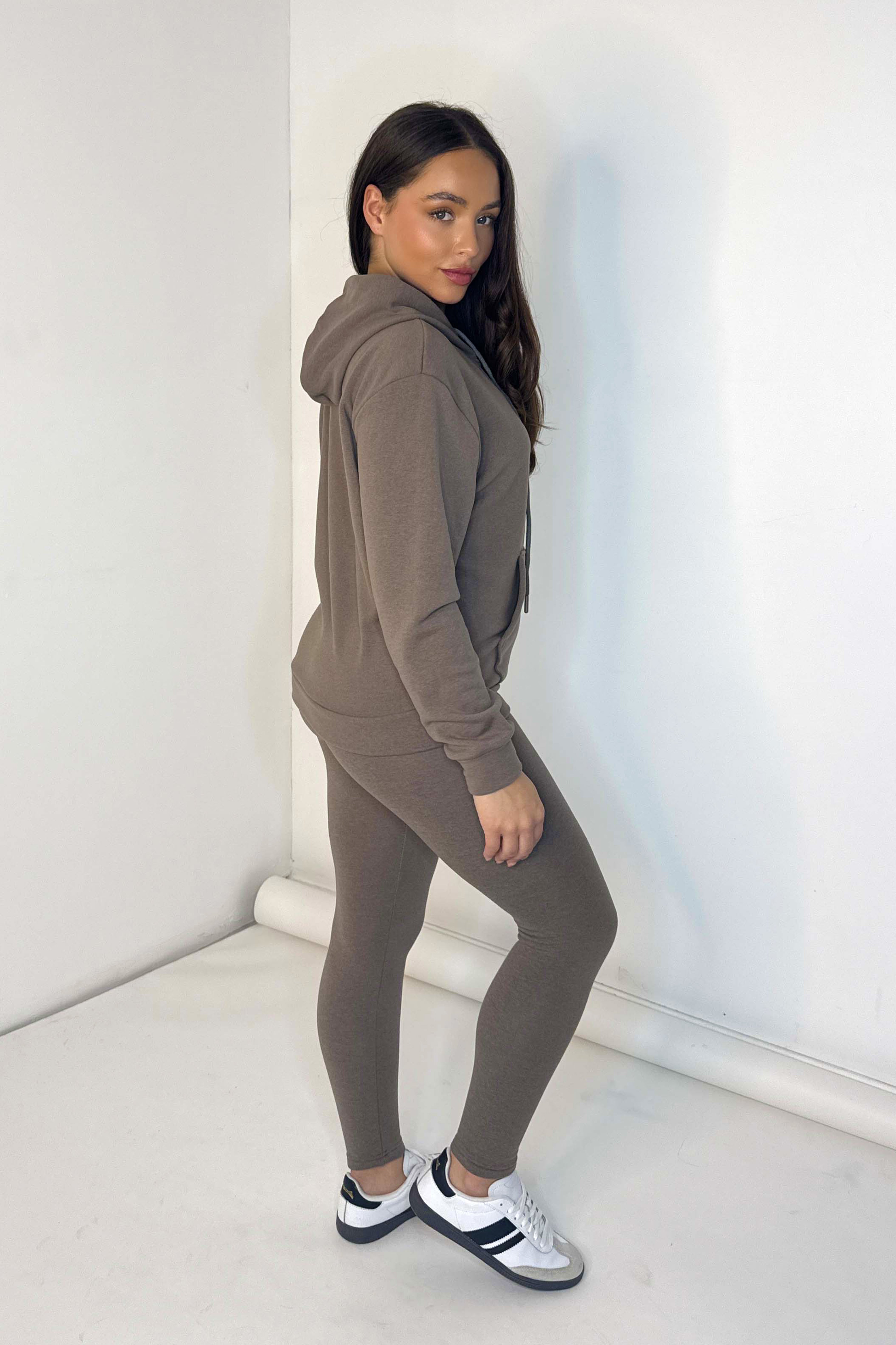 Soft Thermal Lining Pull Zıp Hoodie And Leggings Loungewear Set