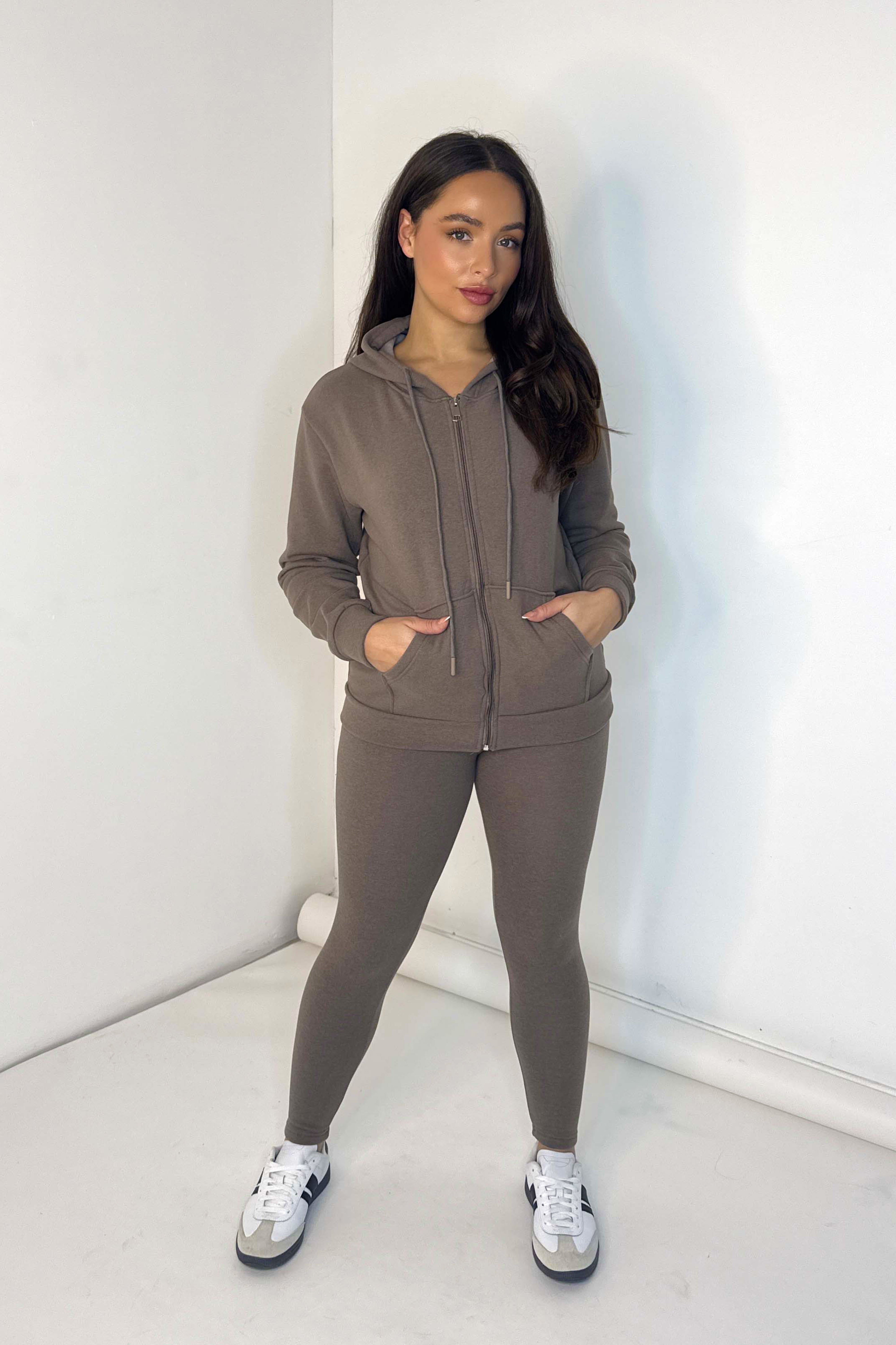 Soft Thermal Lining Pull Zıp Hoodie And Leggings Loungewear Set