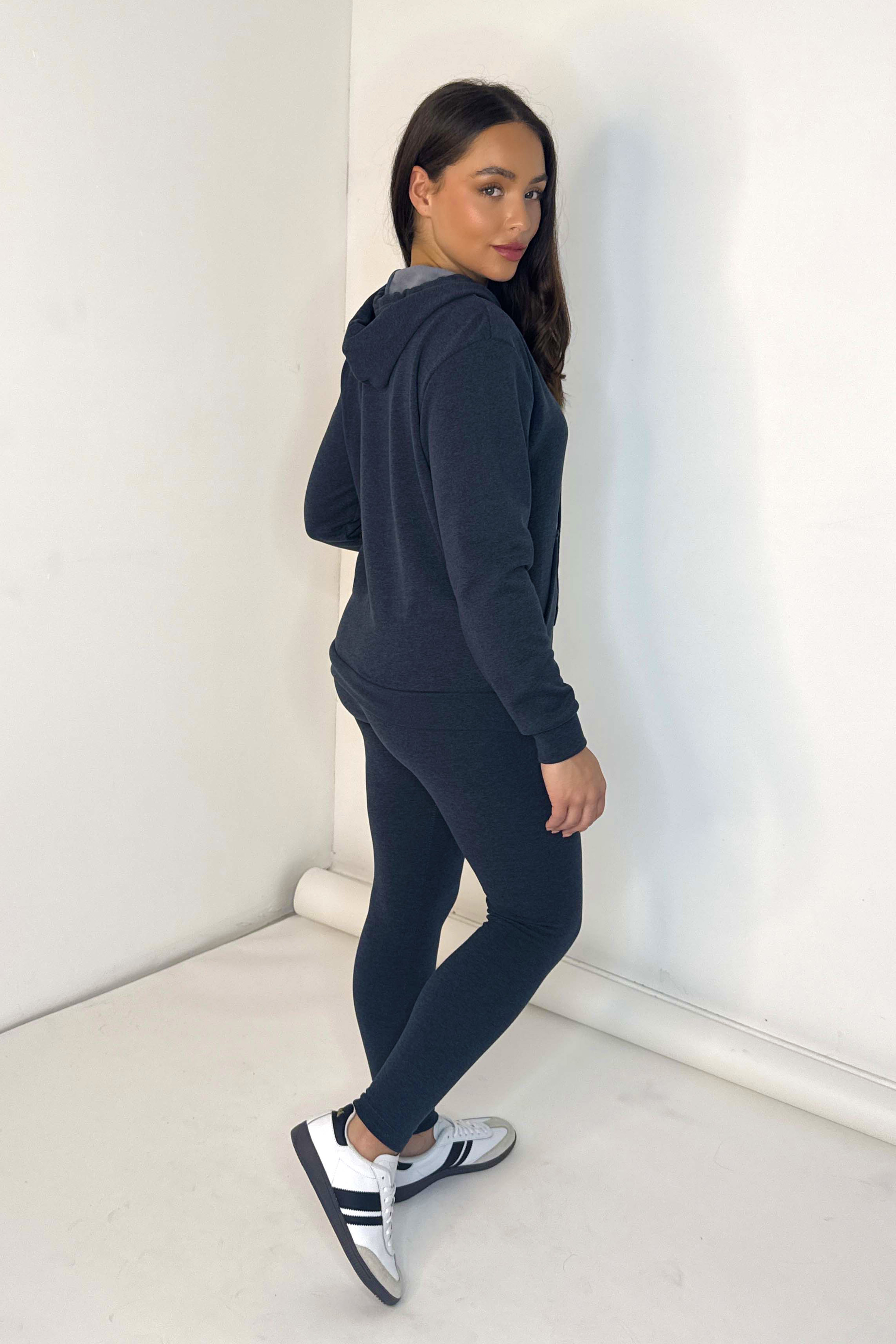 Soft Thermal Lining Pull Zıp Hoodie And Leggings Loungewear Set