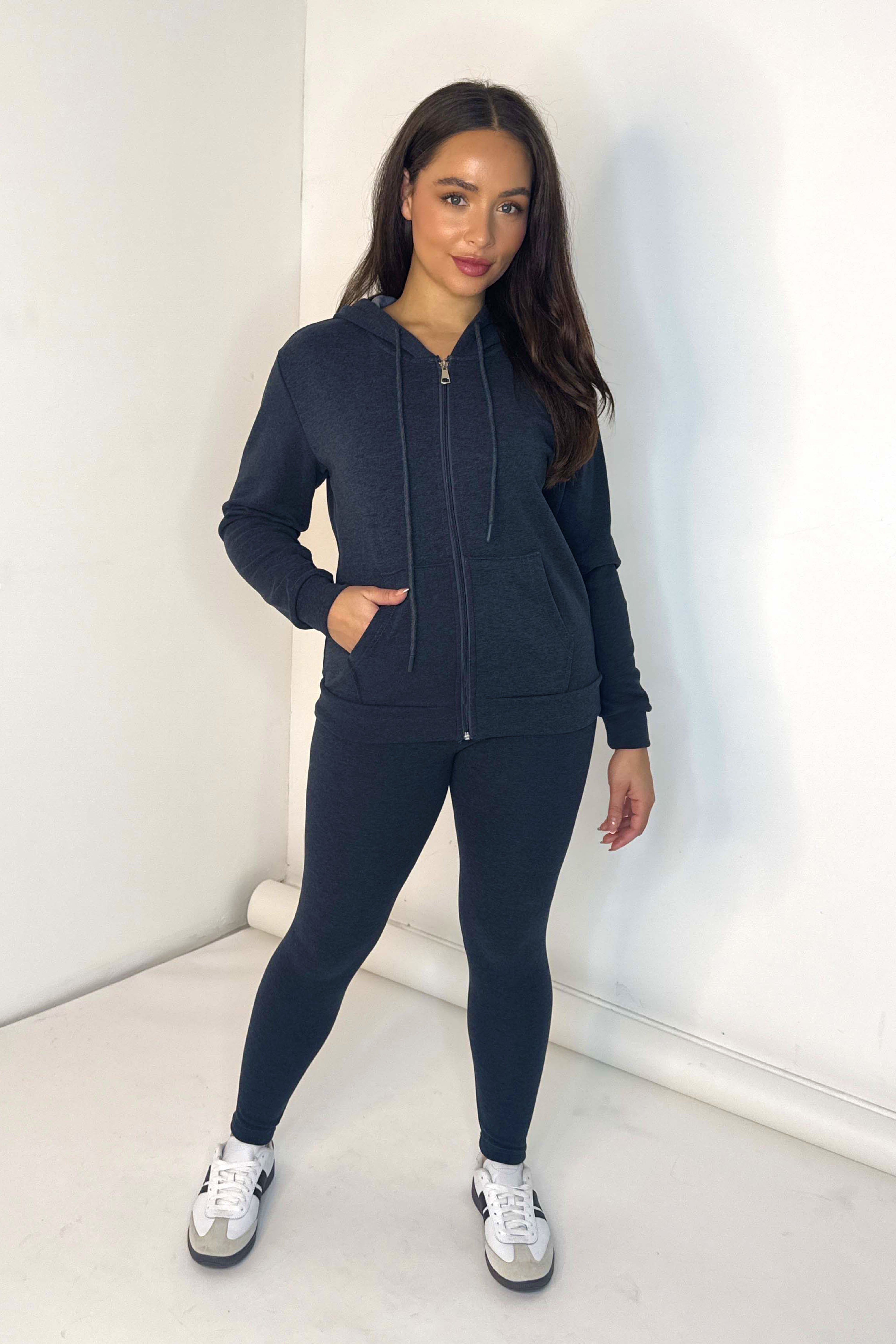 Soft Thermal Lining Pull Zıp Hoodie And Leggings Loungewear Set