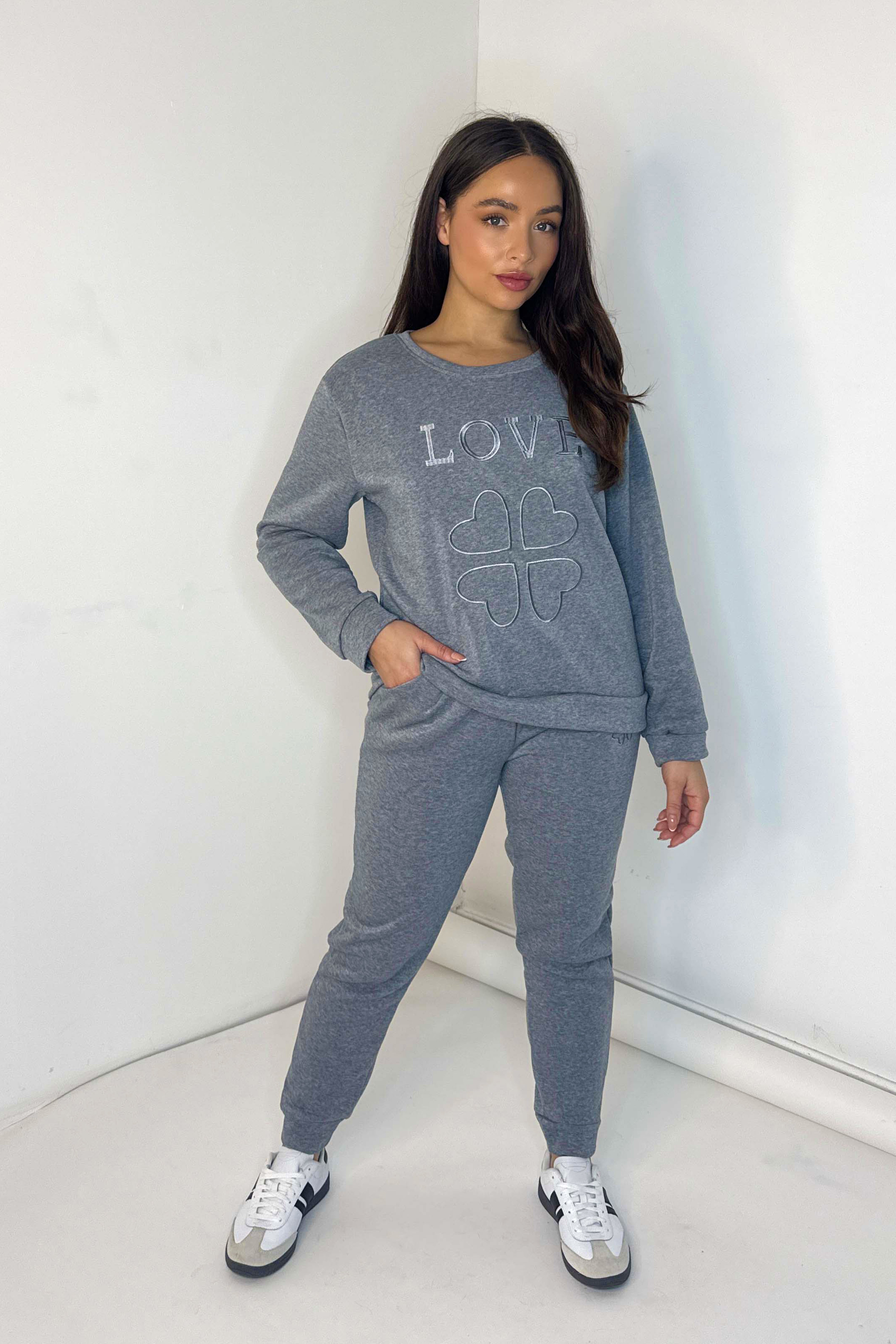 Love Slogan Fleeced Tracksuit Set