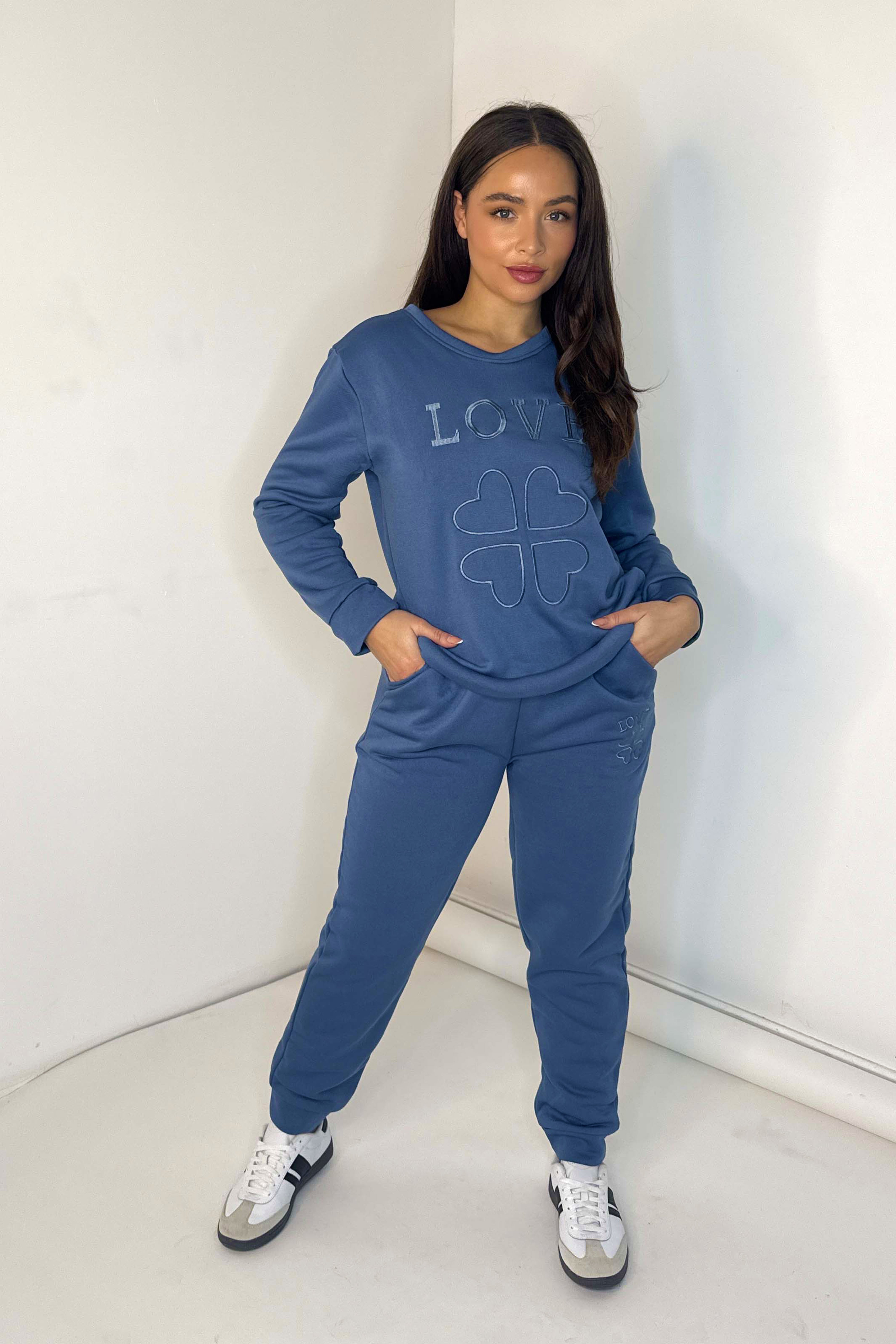 Love Slogan Fleeced Tracksuit Set