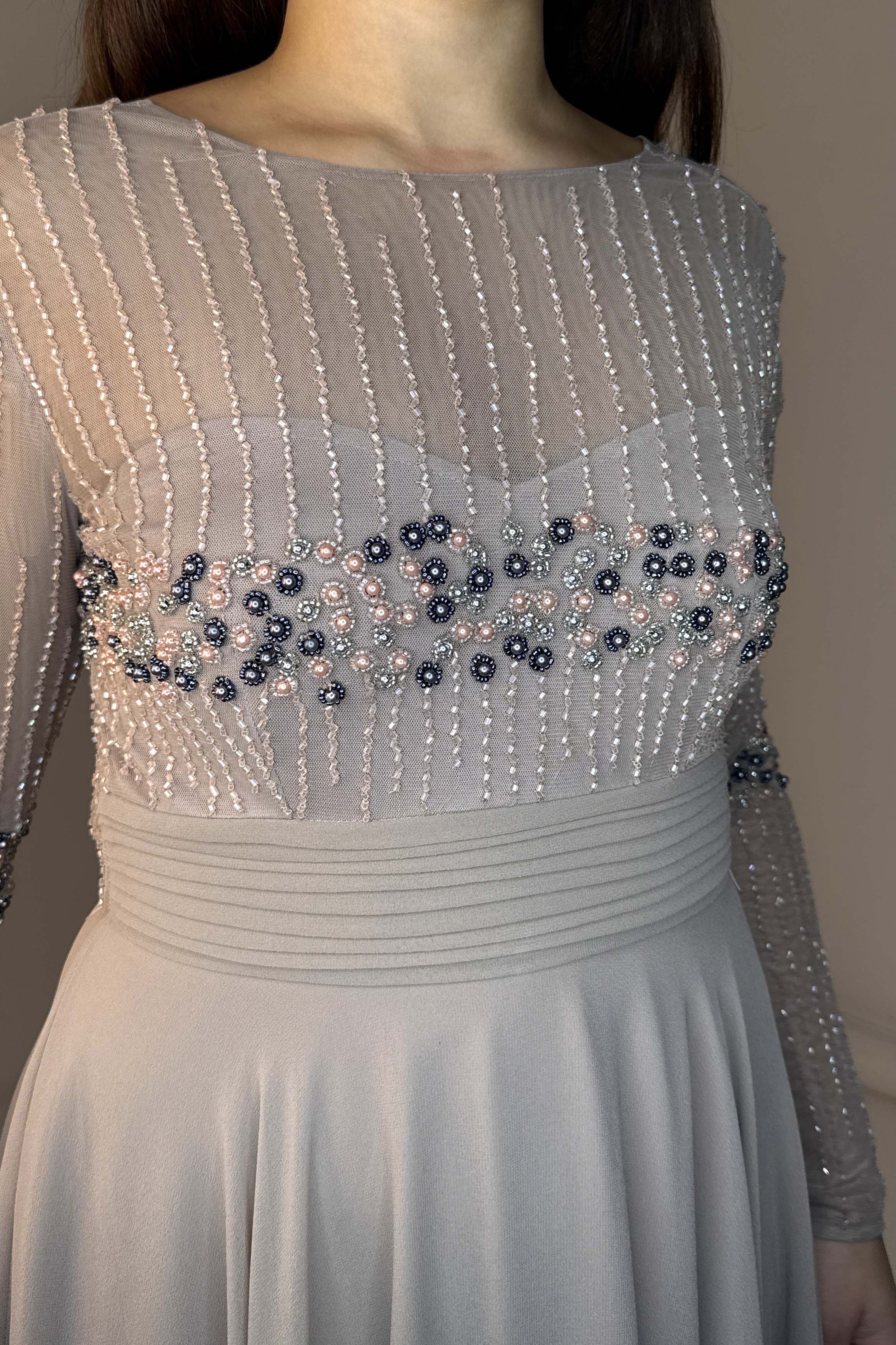 Cut Out Back Beaded Skater Occasion Dress