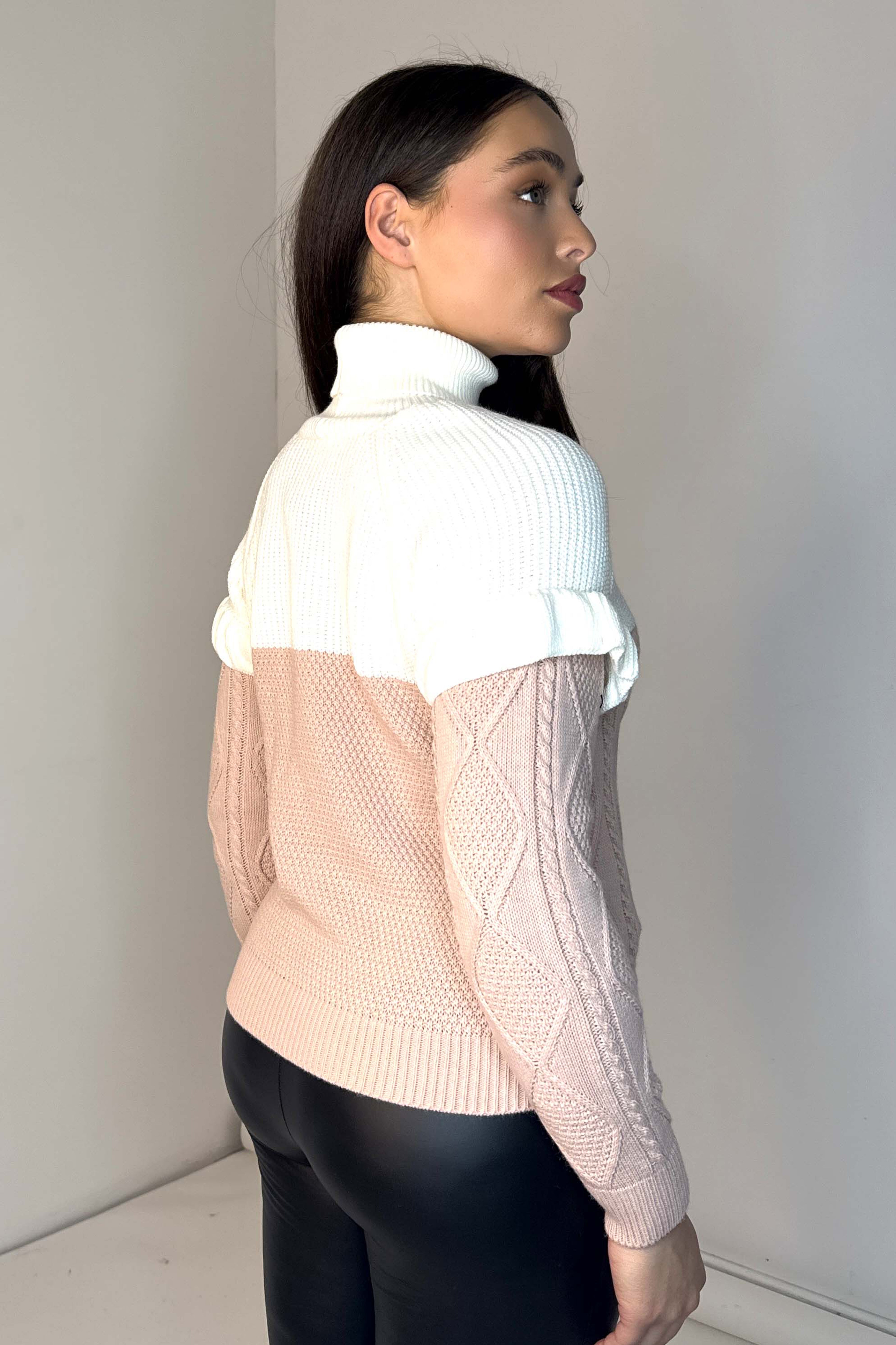 Colourblock Contrast Knit Turtle Neck Jumper